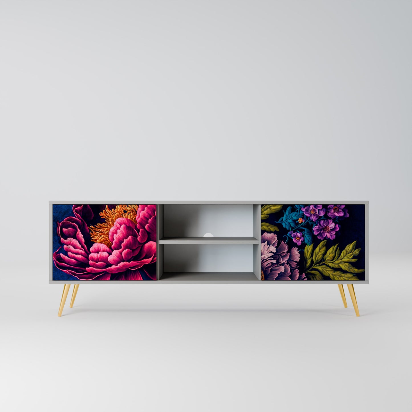 BLOOMING ELEGANCE 2-Door TV Stand in Grey Finish