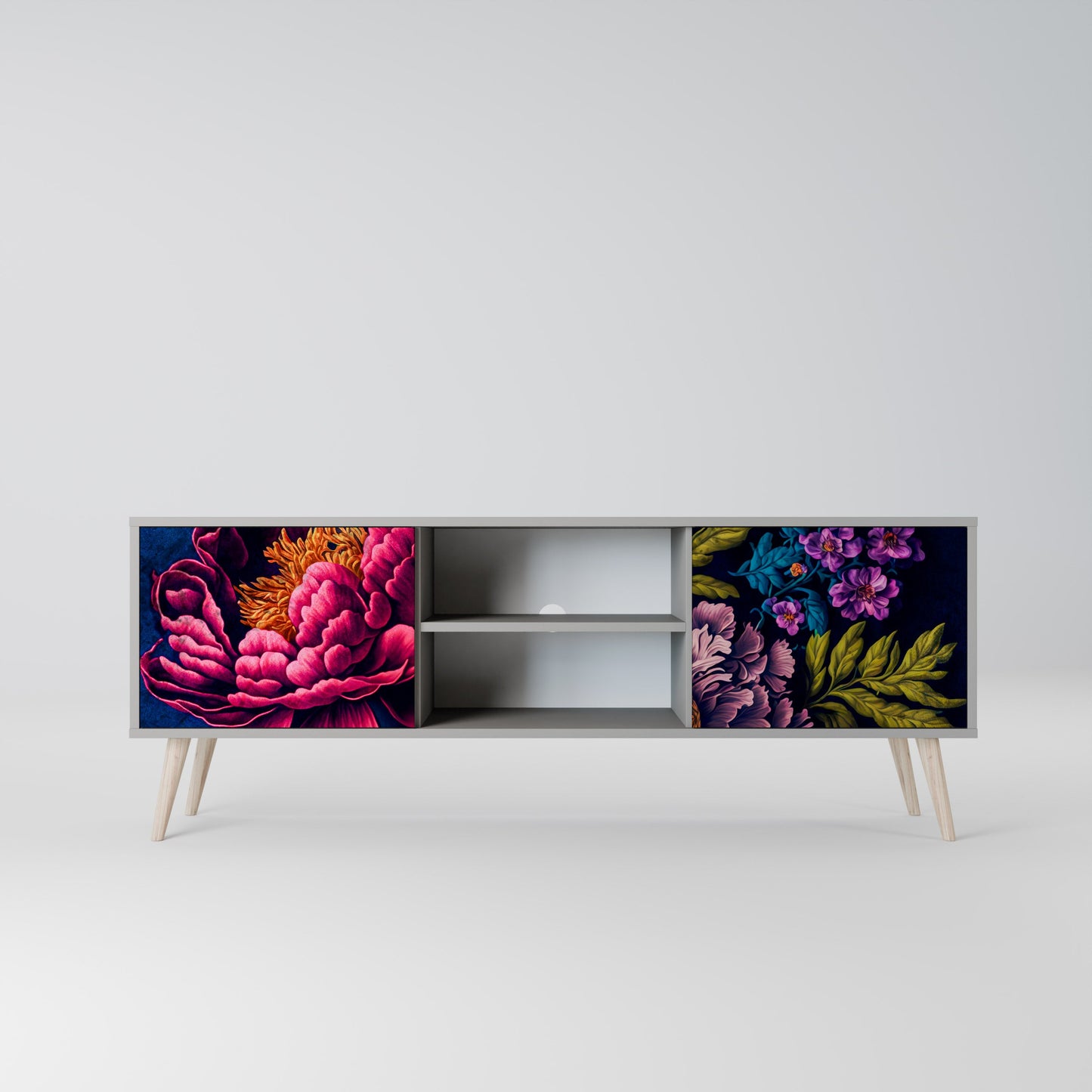 BLOOMING ELEGANCE 2-Door TV Stand in Grey Finish