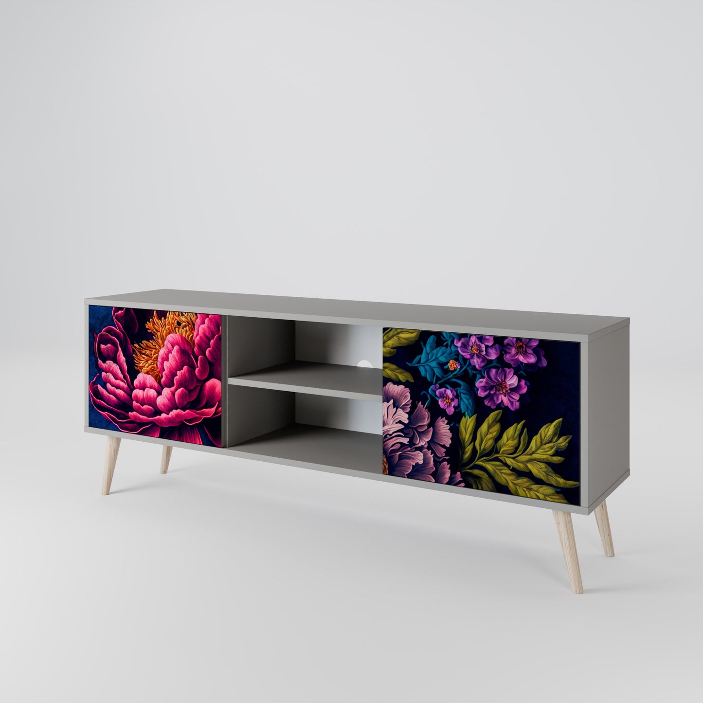 BLOOMING ELEGANCE 2-Door TV Stand in Grey Finish