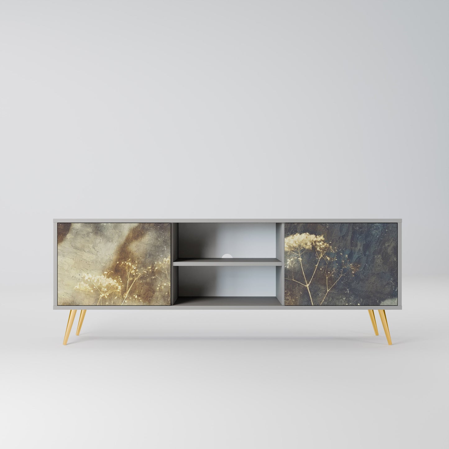 GENTLE POWER 2-Door TV Stand in Grey Finish