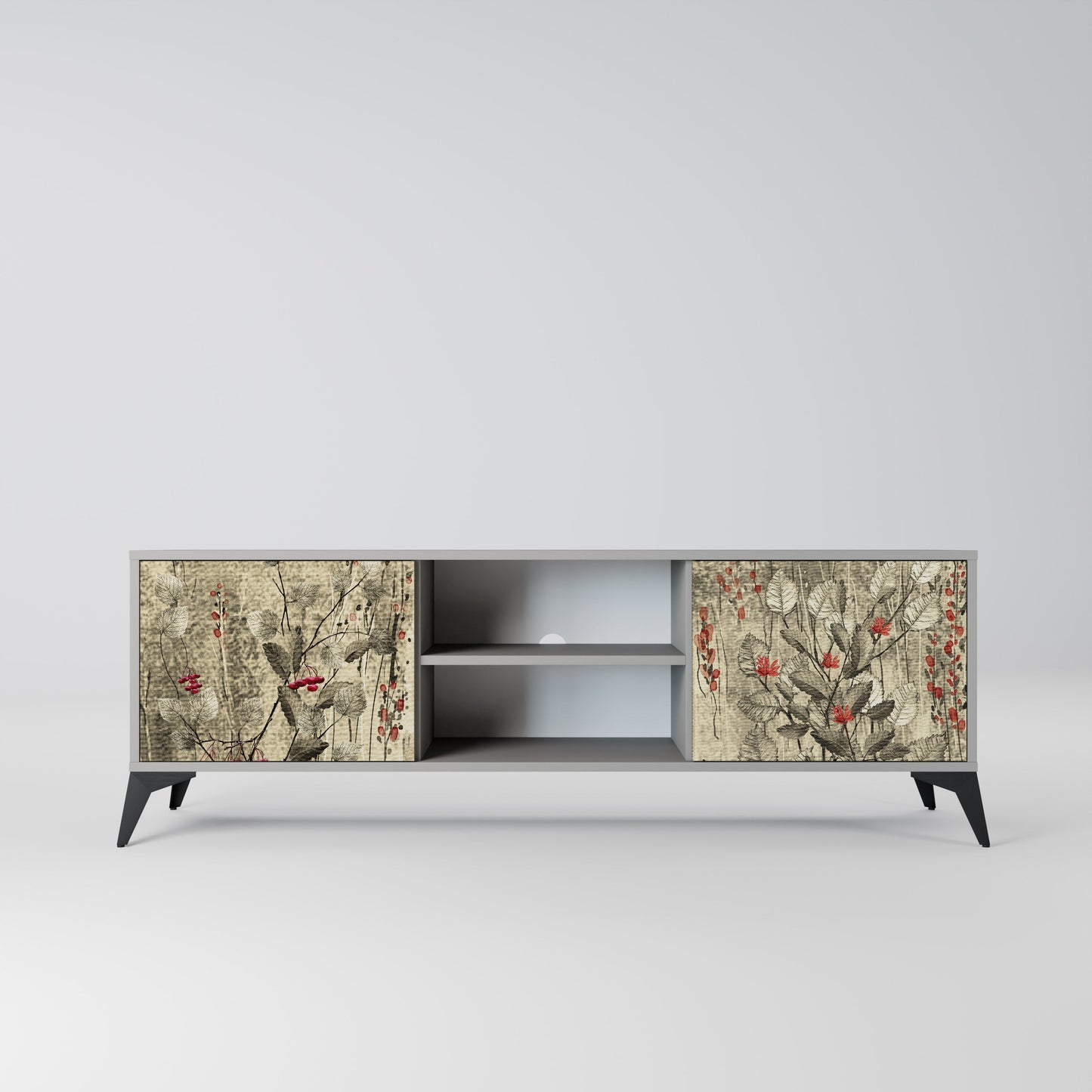 HERBAL GRACE 2-Door TV Stand in Grey Finish