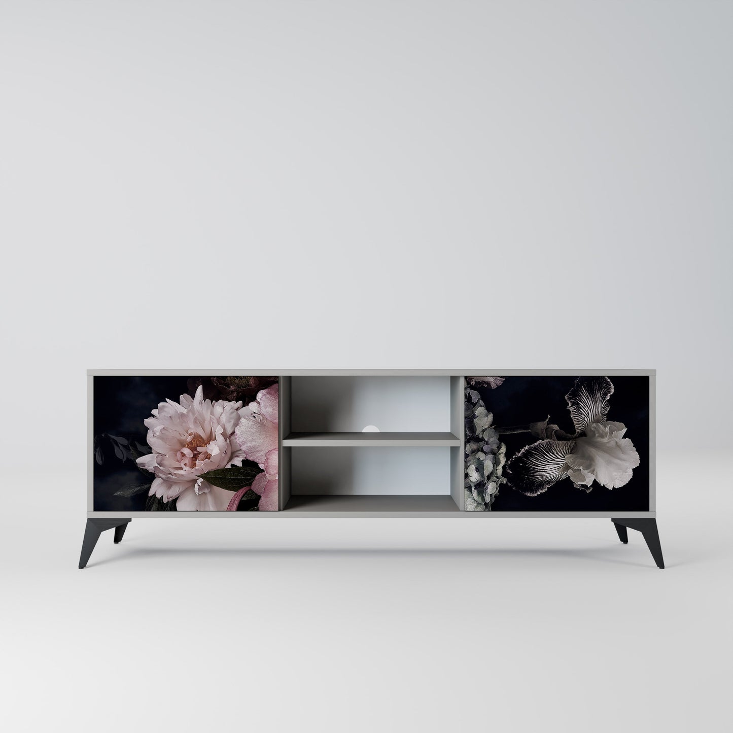 PURE BLOSSOM 2-Door TV Stand in Grey Finish