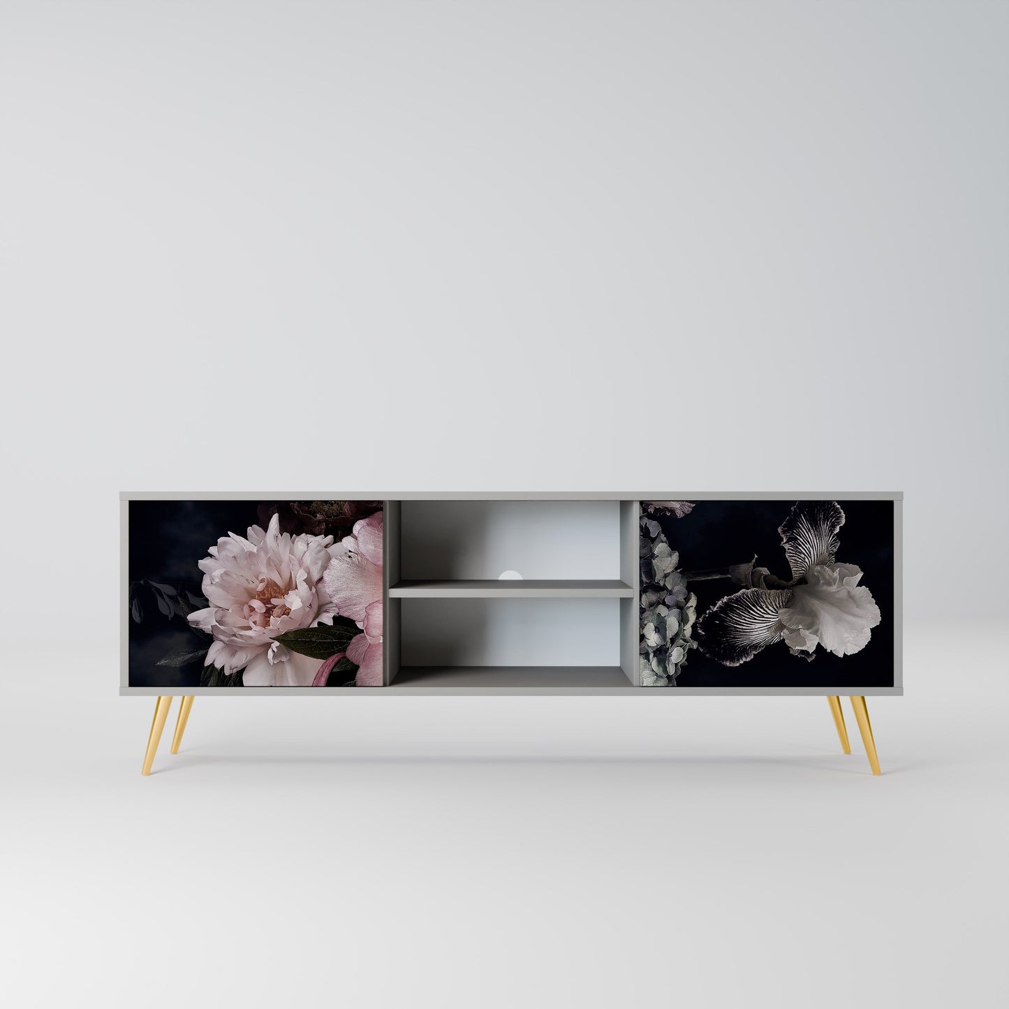PURE BLOSSOM 2-Door TV Stand in Grey Finish