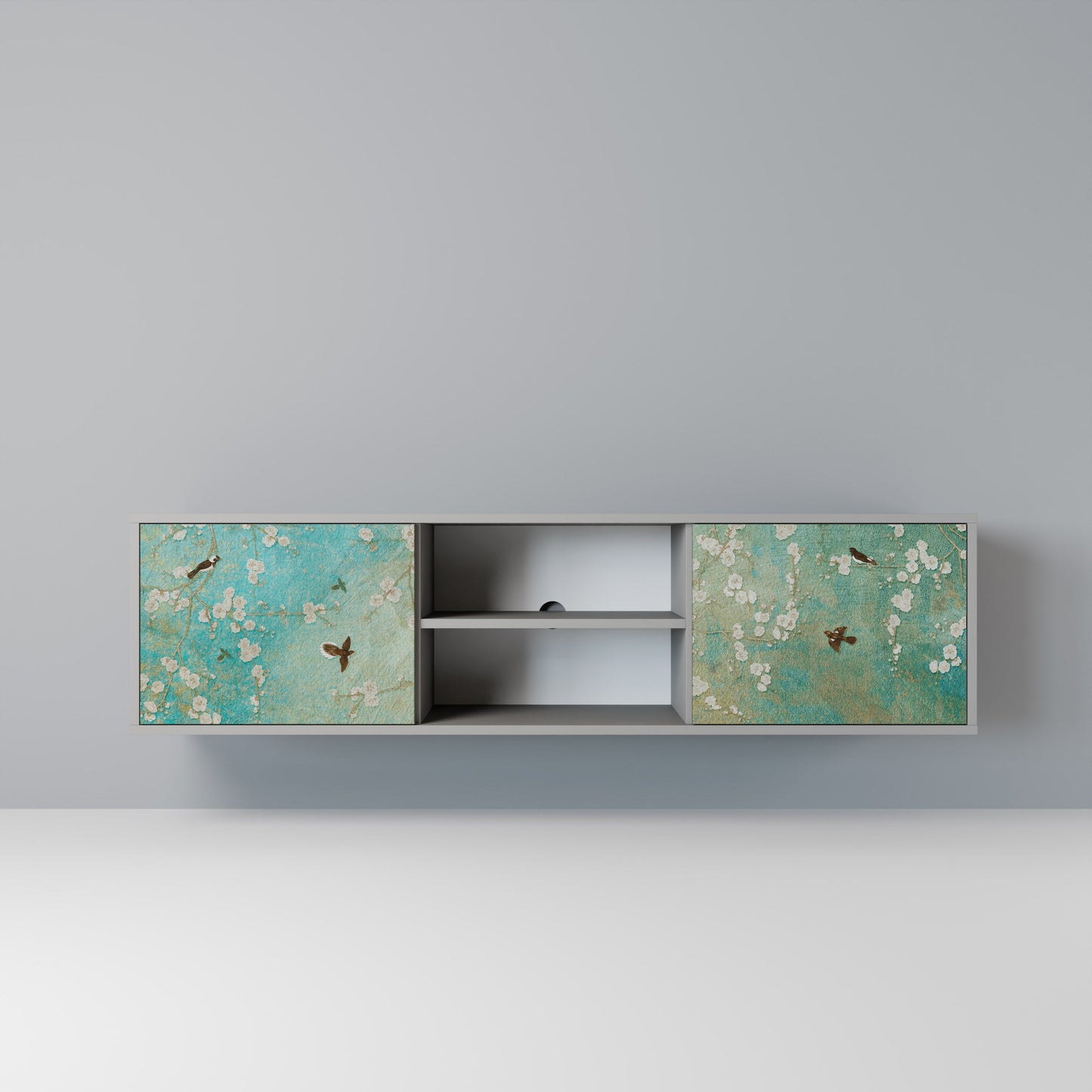 BLOOMING CHARM 2-Door TV Stand in Grey Finish