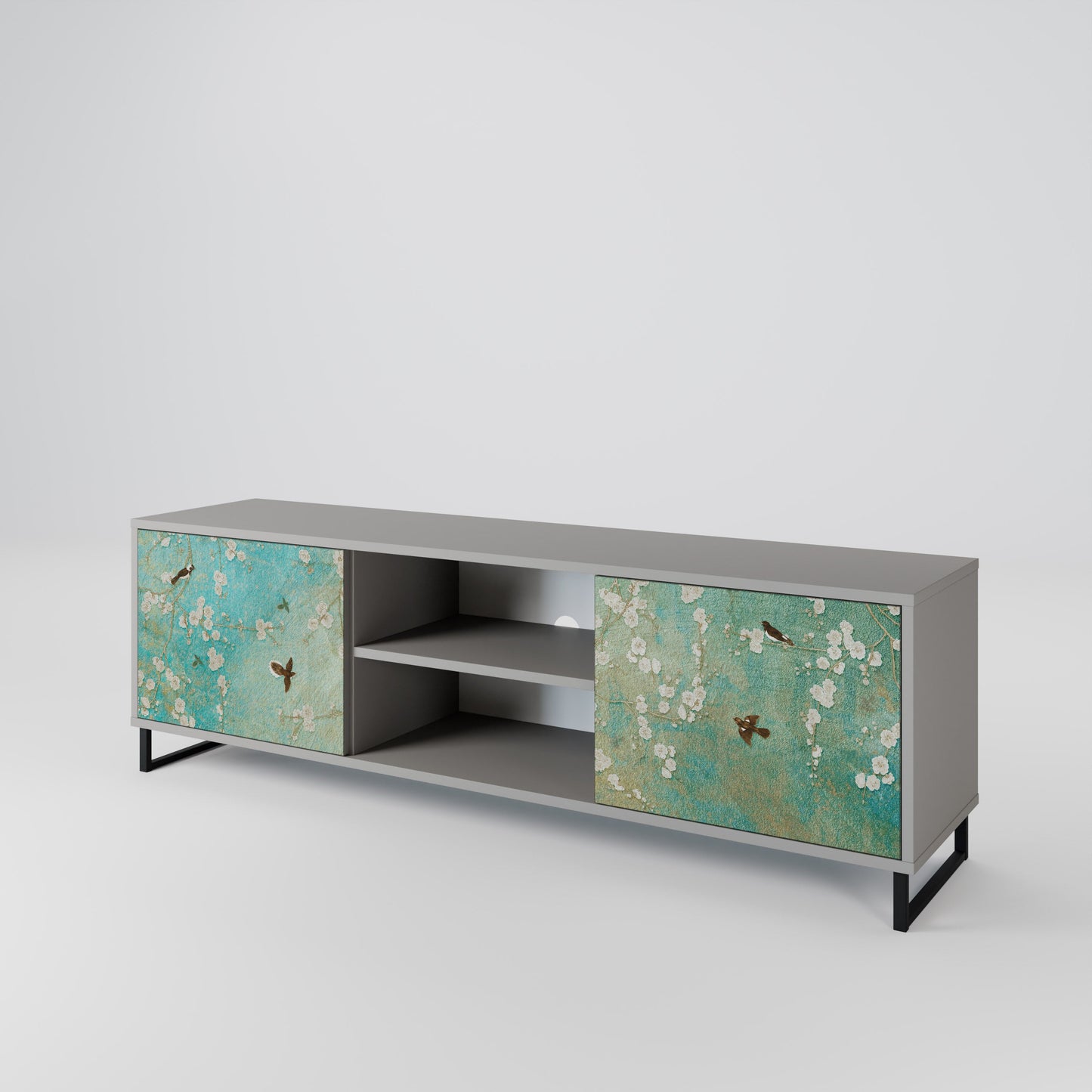 BLOOMING CHARM 2-Door TV Stand in Grey Finish