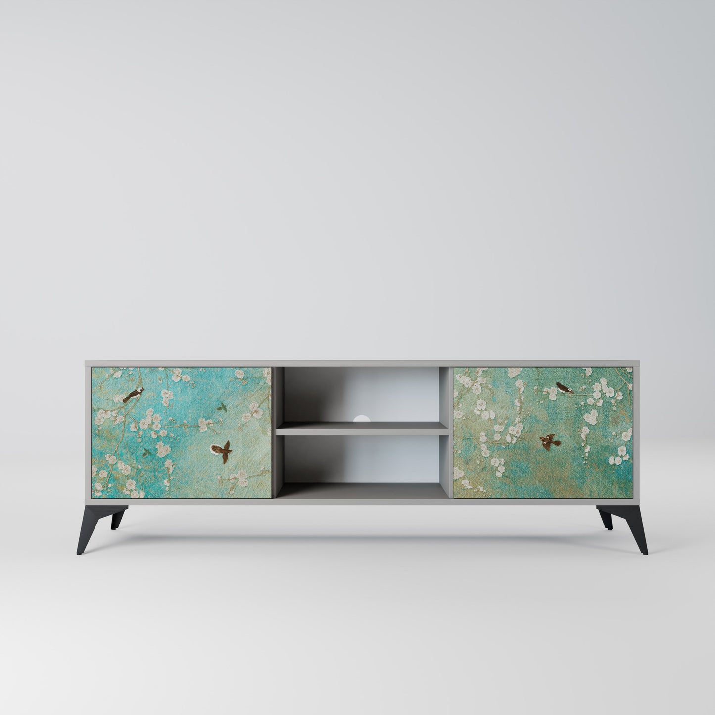 BLOOMING CHARM 2-Door TV Stand in Grey Finish