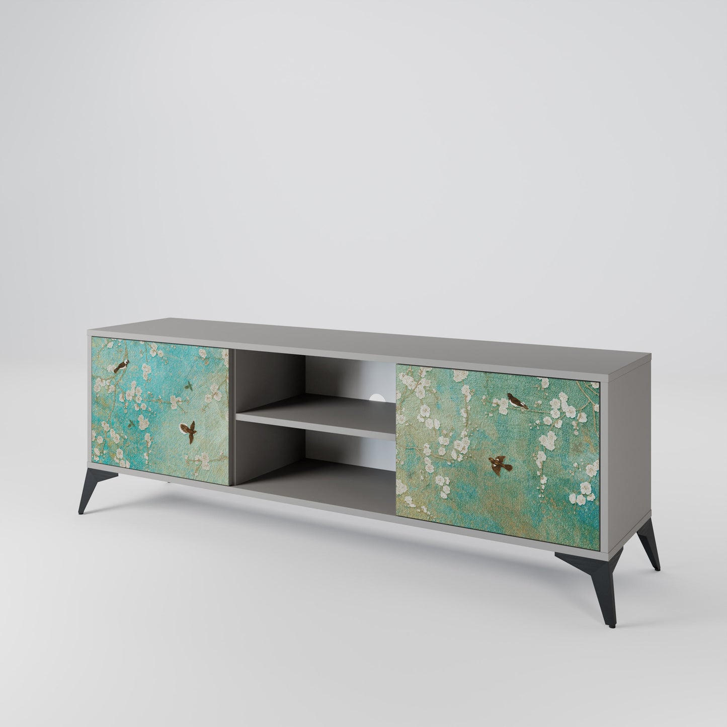 BLOOMING CHARM 2-Door TV Stand in Grey Finish