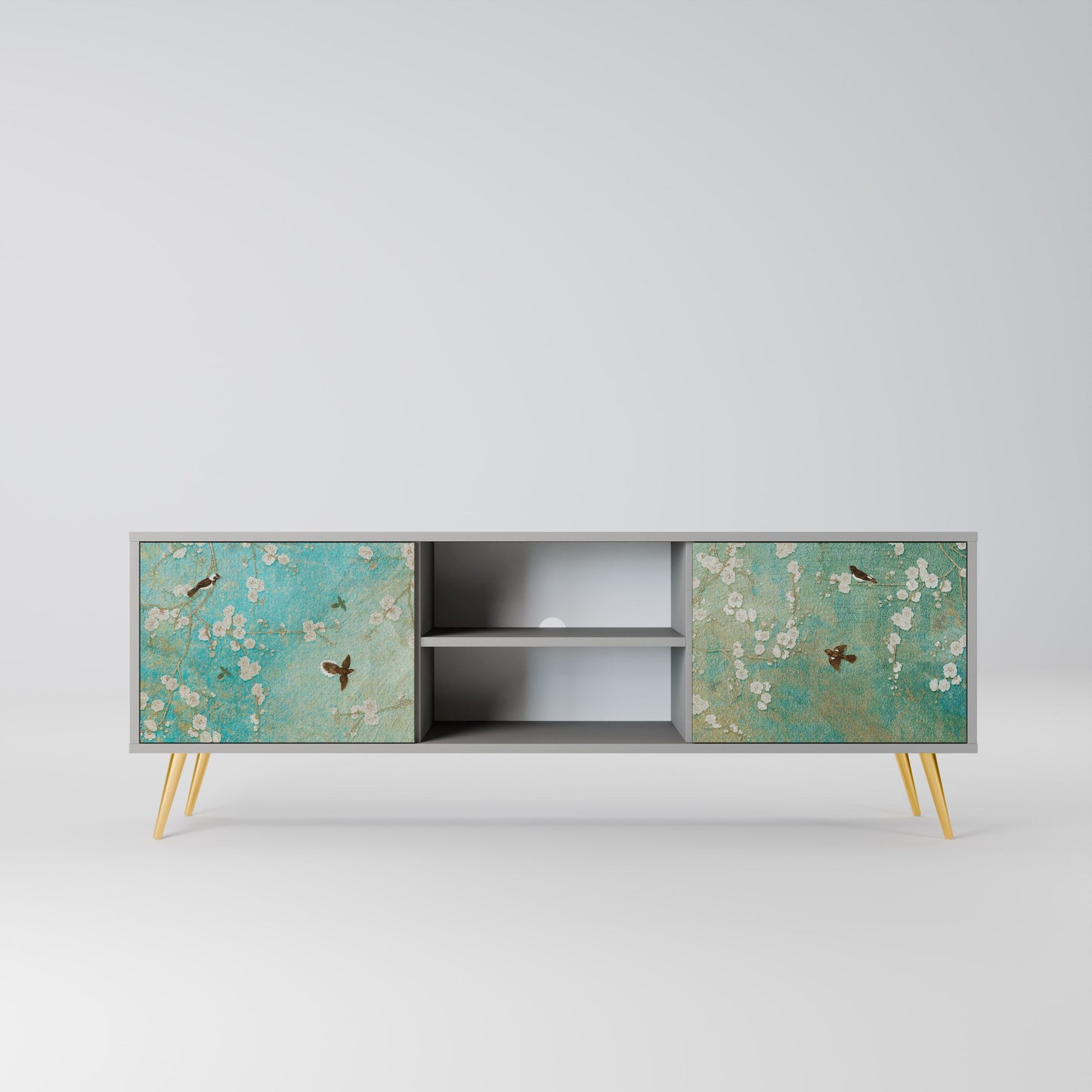 BLOOMING CHARM 2-Door TV Stand in Grey Finish