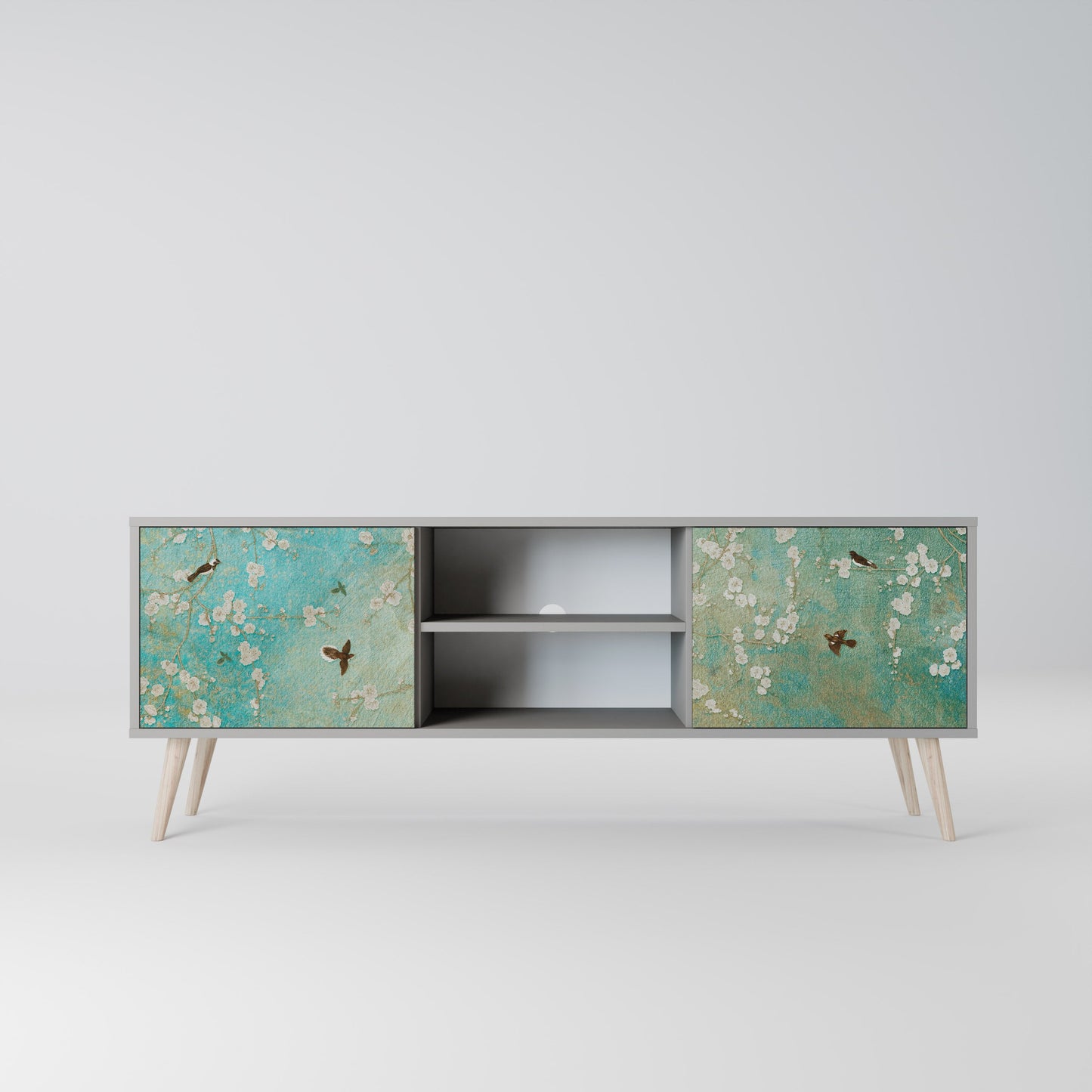 BLOOMING CHARM 2-Door TV Stand in Grey Finish