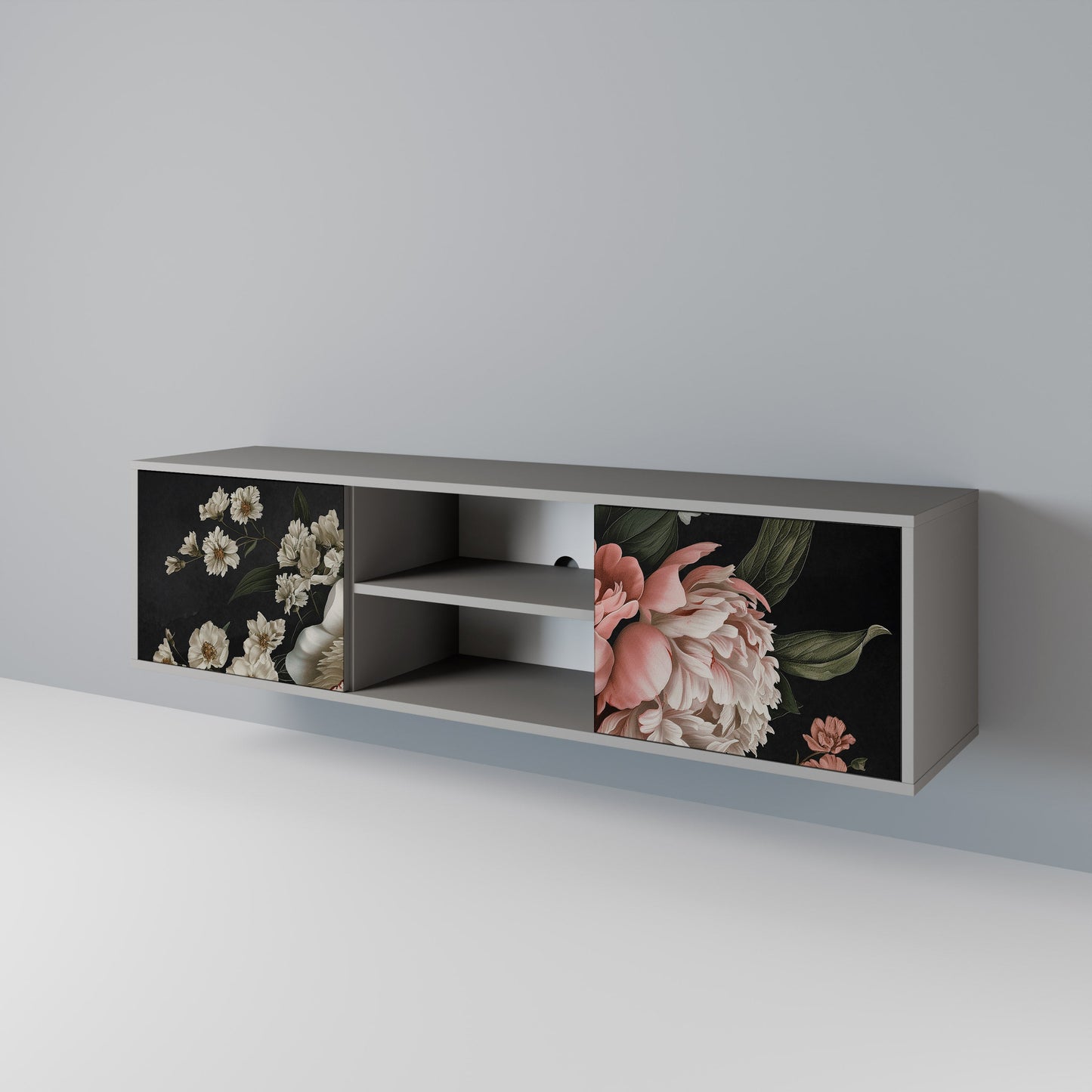 LUSH ELEGANCE 2-Door TV Stand in Grey Finish