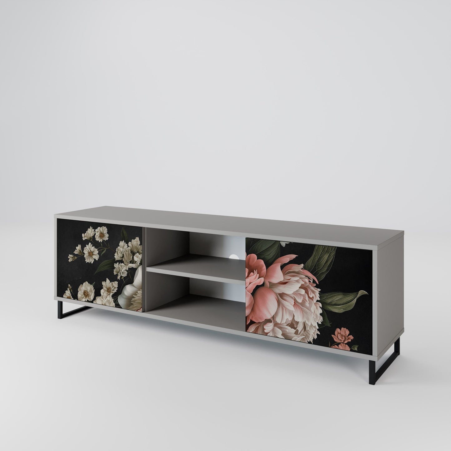 LUSH ELEGANCE 2-Door TV Stand in Grey Finish
