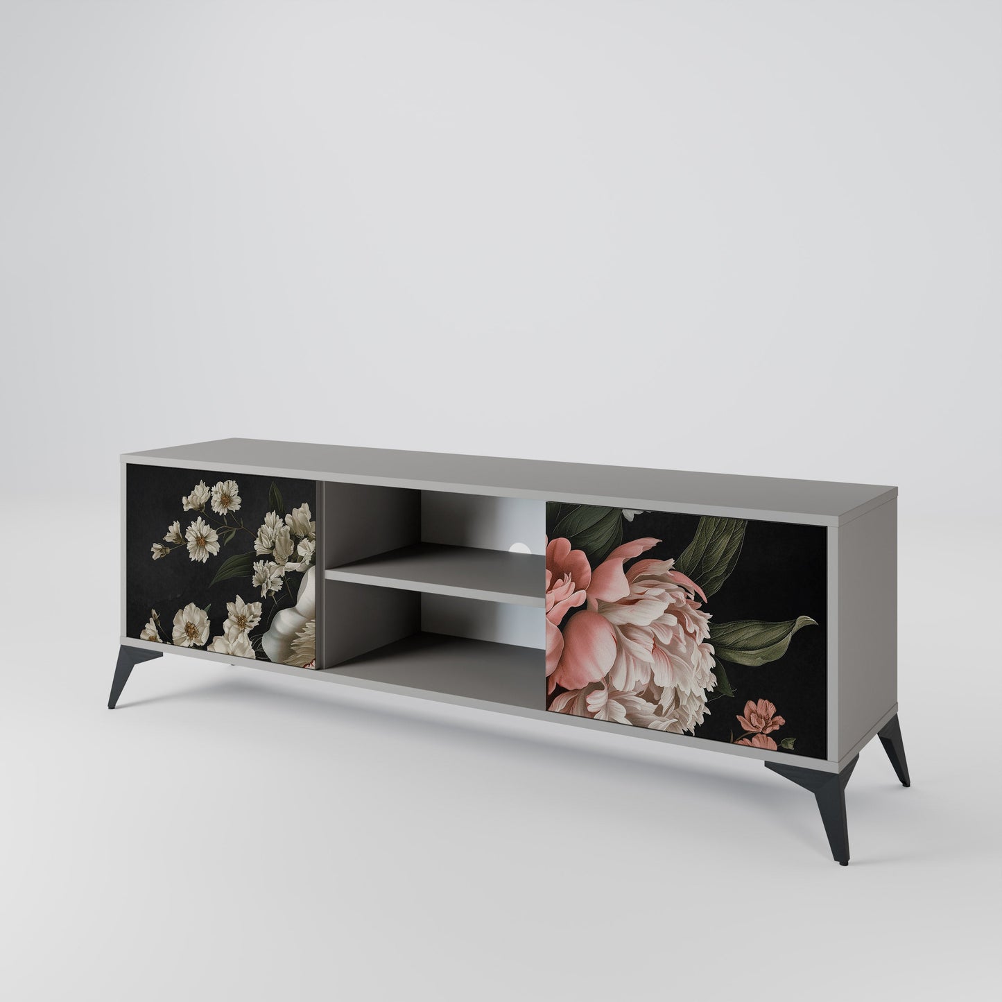 LUSH ELEGANCE 2-Door TV Stand in Grey Finish