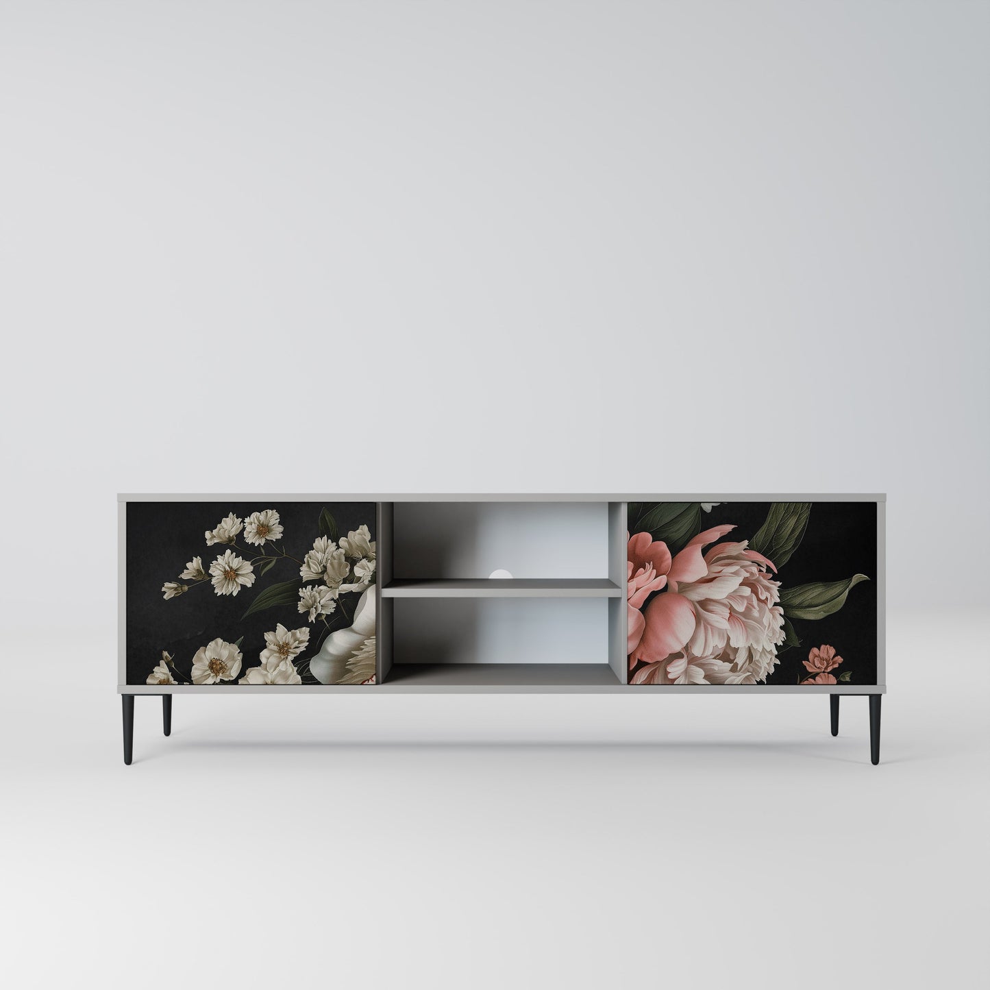 LUSH ELEGANCE 2-Door TV Stand in Grey Finish