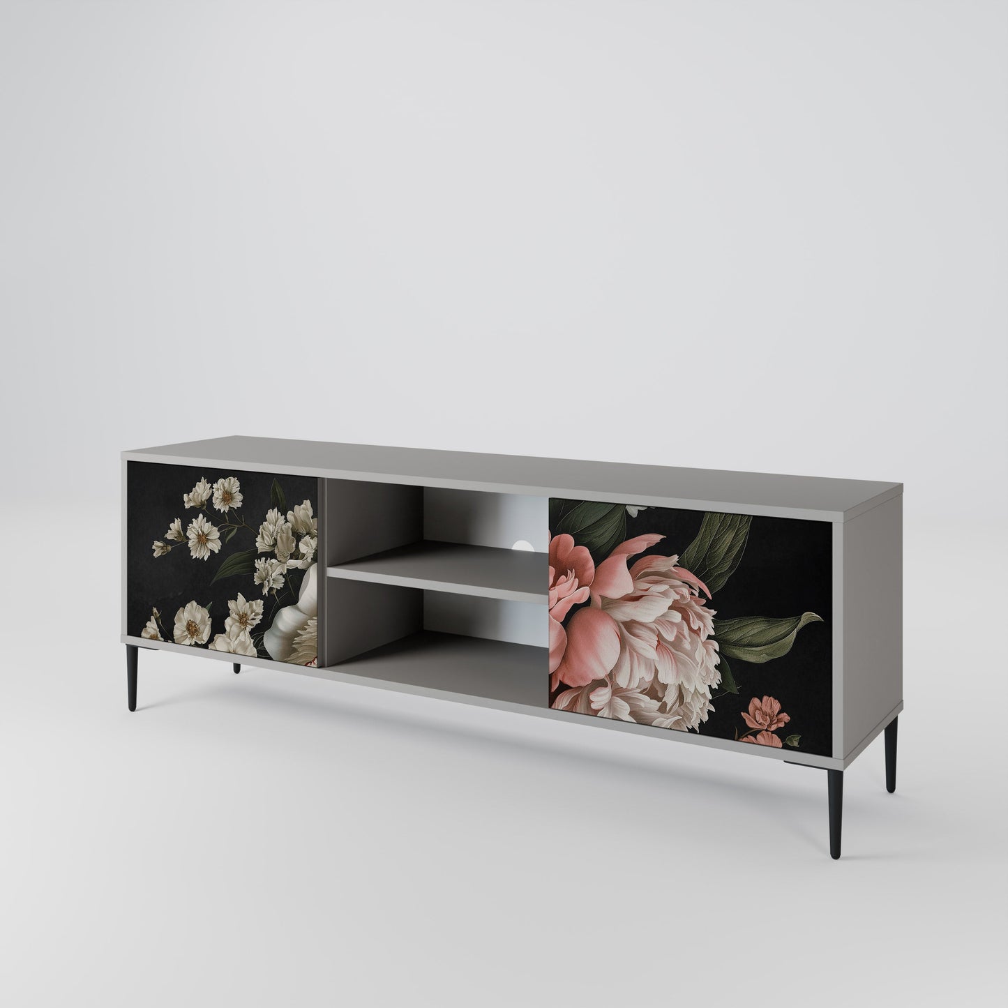 LUSH ELEGANCE 2-Door TV Stand in Grey Finish