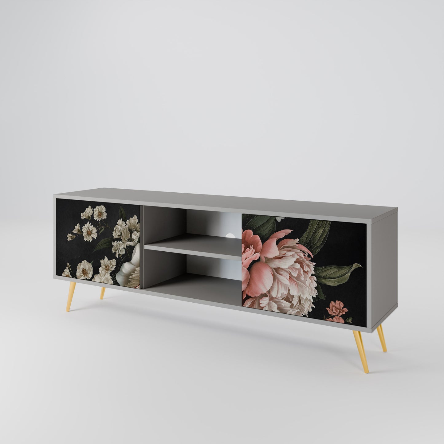 LUSH ELEGANCE 2-Door TV Stand in Grey Finish