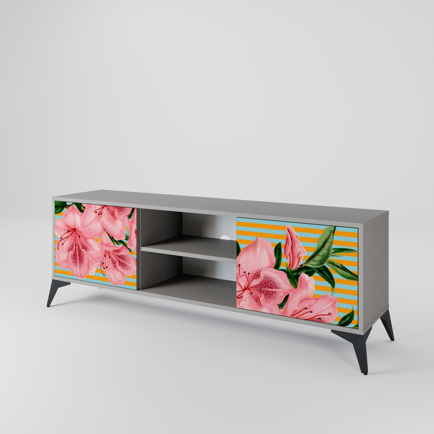 FRAGILE BEAUTY 2-Door TV Stand in Grey Finish