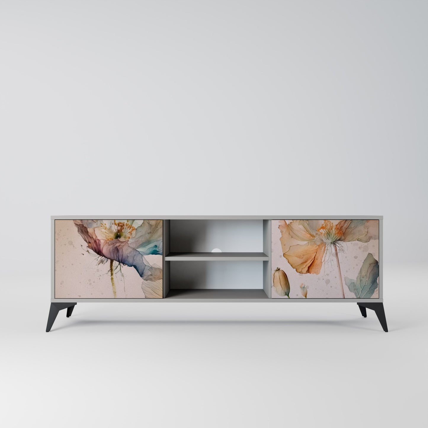 SOFTEN POPPY 2-Door TV Stand in Grey Finish