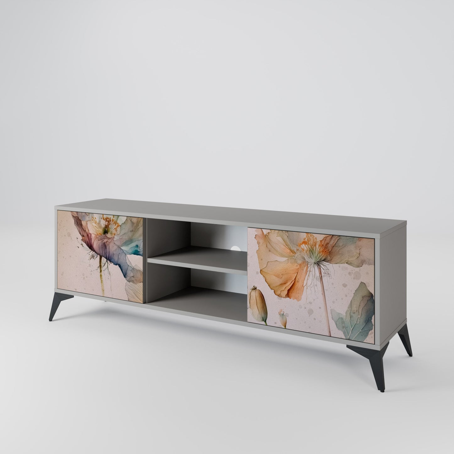 SOFTEN POPPY 2-Door TV Stand in Grey Finish
