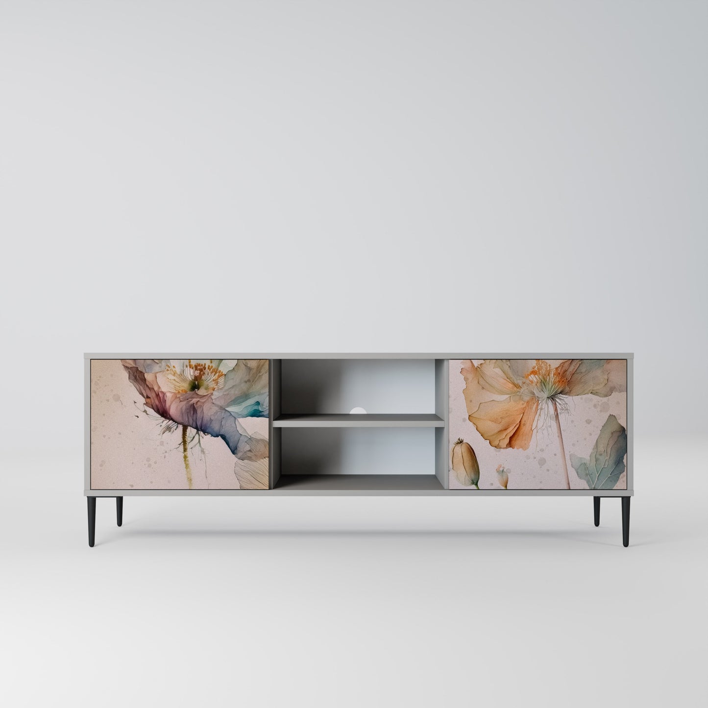 SOFTEN POPPY 2-Door TV Stand in Grey Finish