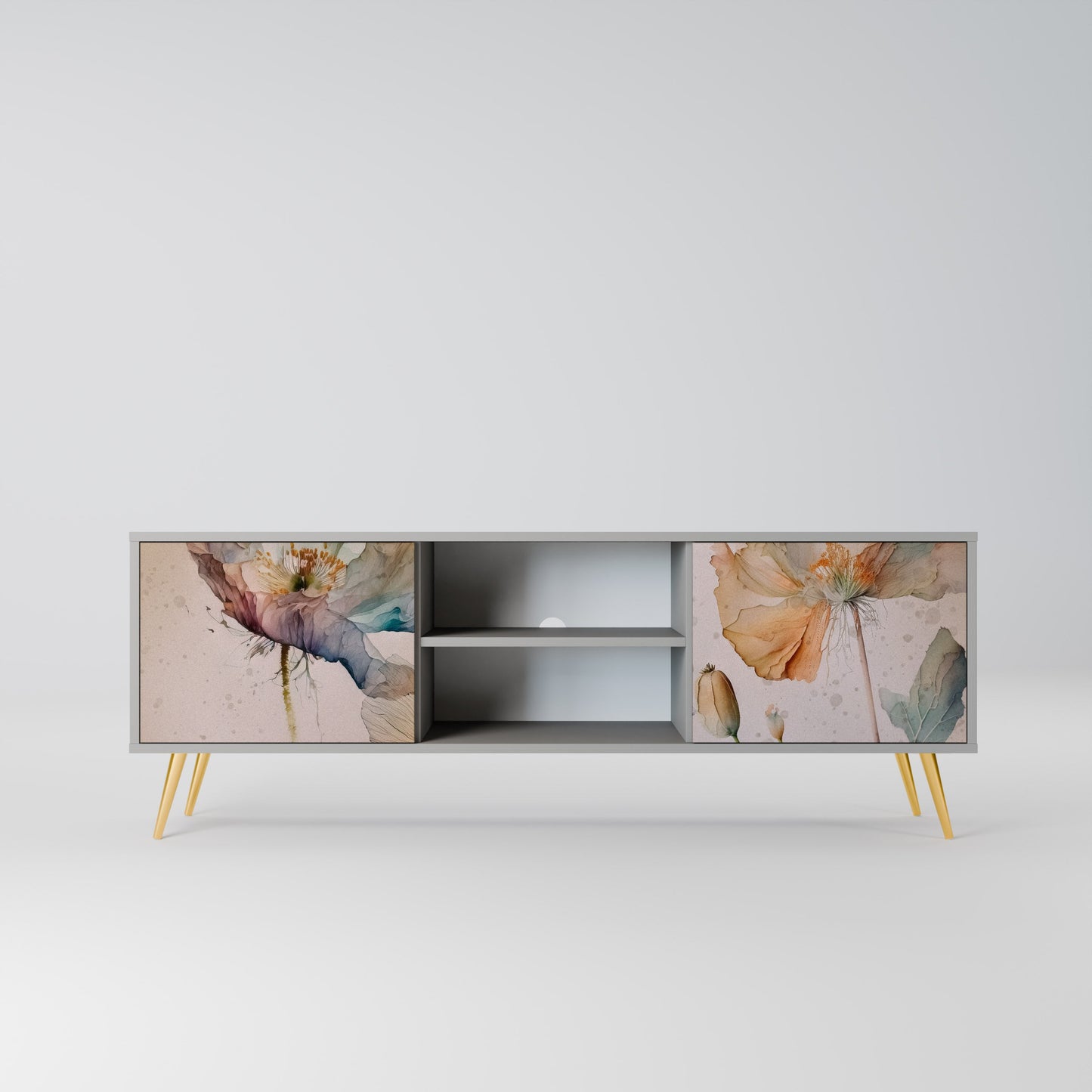 SOFTEN POPPY 2-Door TV Stand in Grey Finish