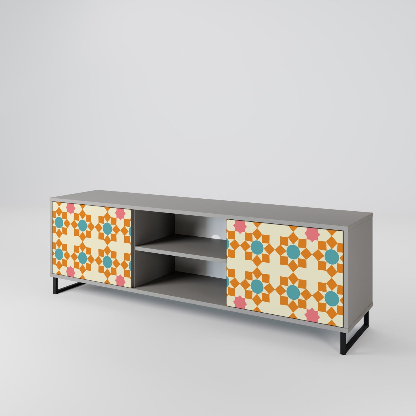 FLORAL DECOR 2-Door TV Stand in Grey Finish