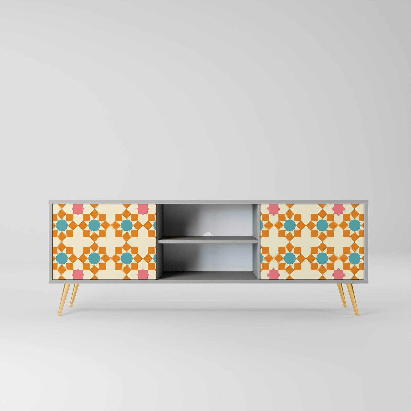 FLORAL DECOR 2-Door TV Stand in Grey Finish