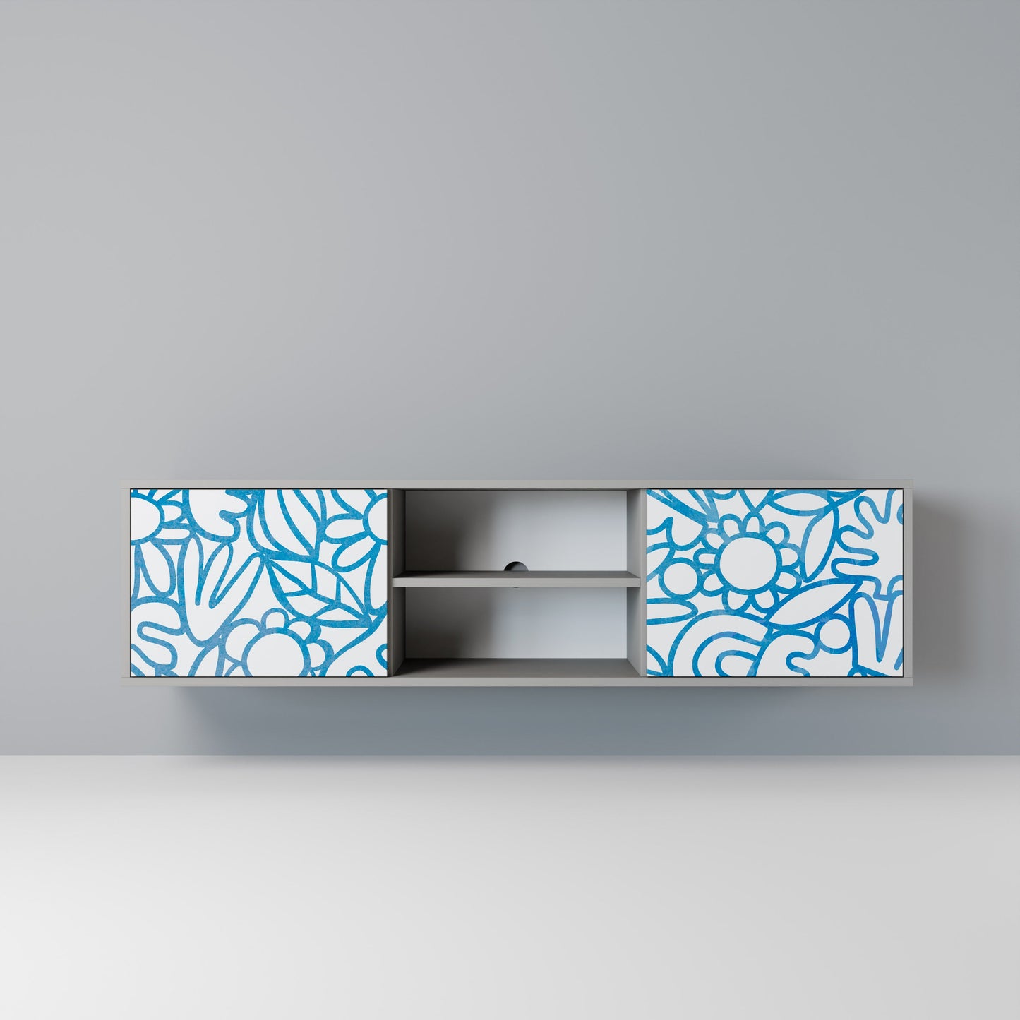 BLOOMY MORNING 2-Door TV Stand in Grey Finish