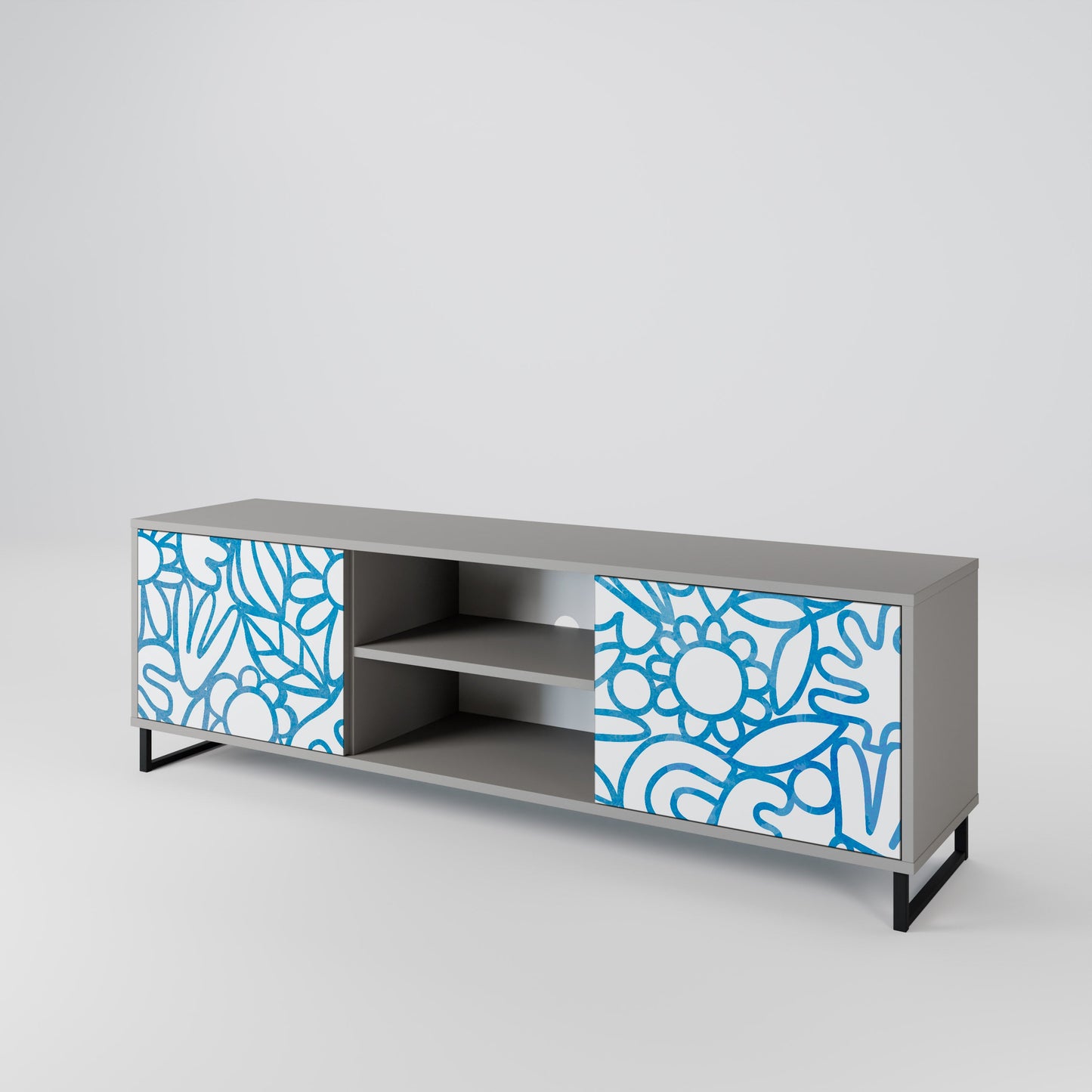 BLOOMY MORNING 2-Door TV Stand in Grey Finish