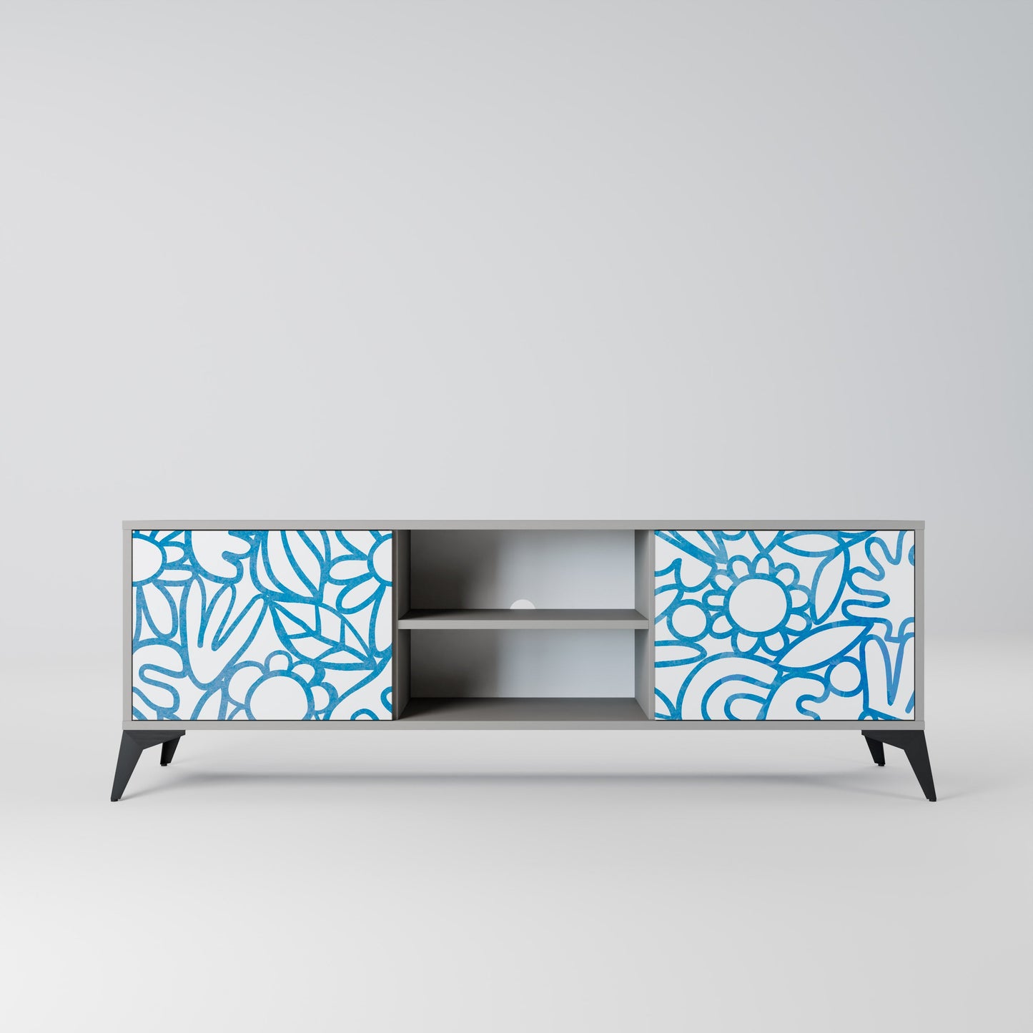 BLOOMY MORNING 2-Door TV Stand in Grey Finish