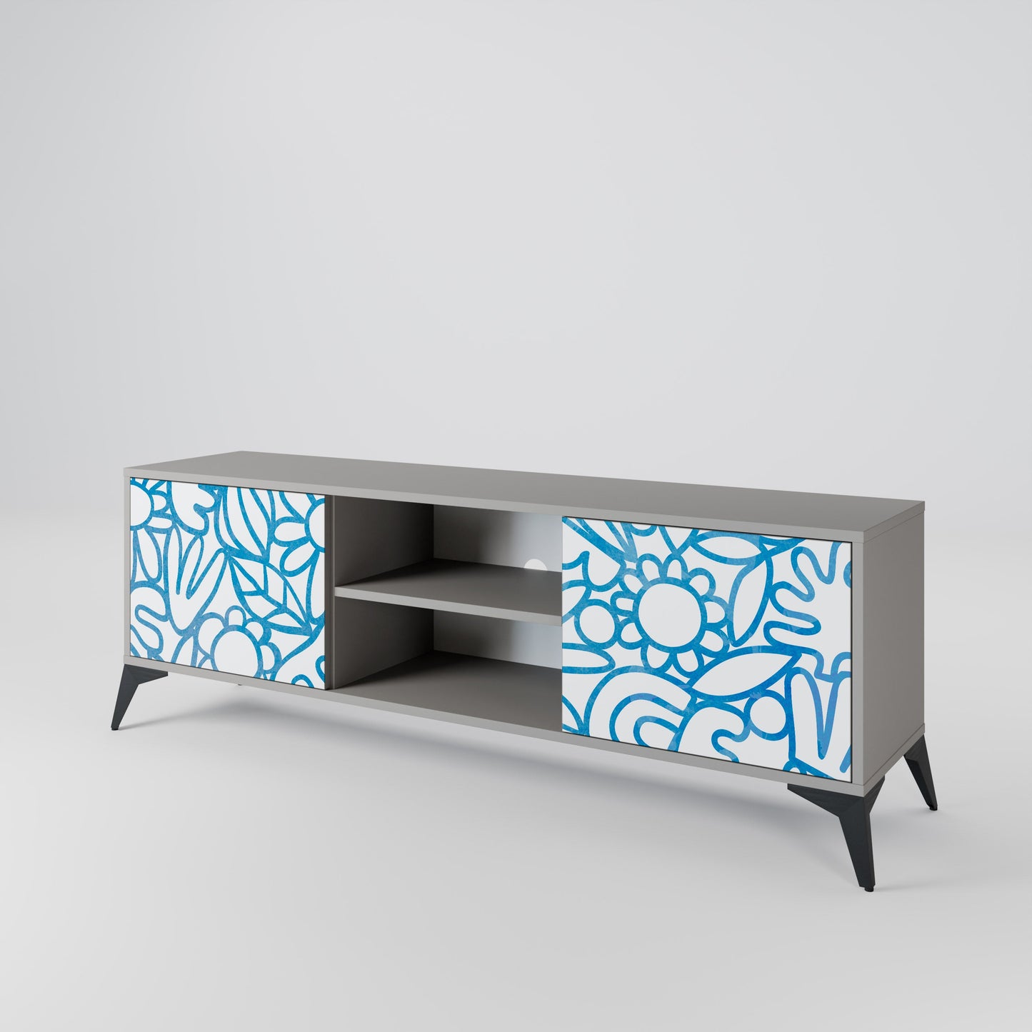 BLOOMY MORNING 2-Door TV Stand in Grey Finish