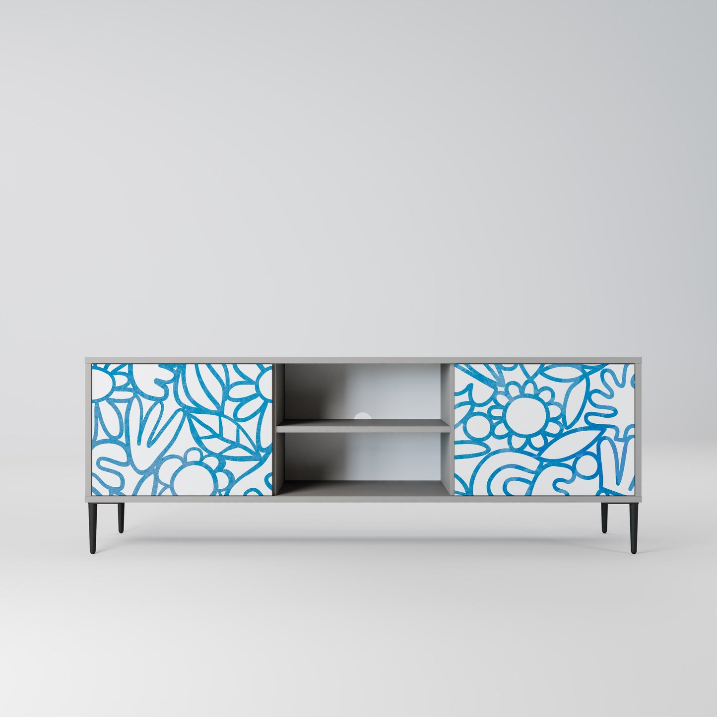 BLOOMY MORNING 2-Door TV Stand in Grey Finish