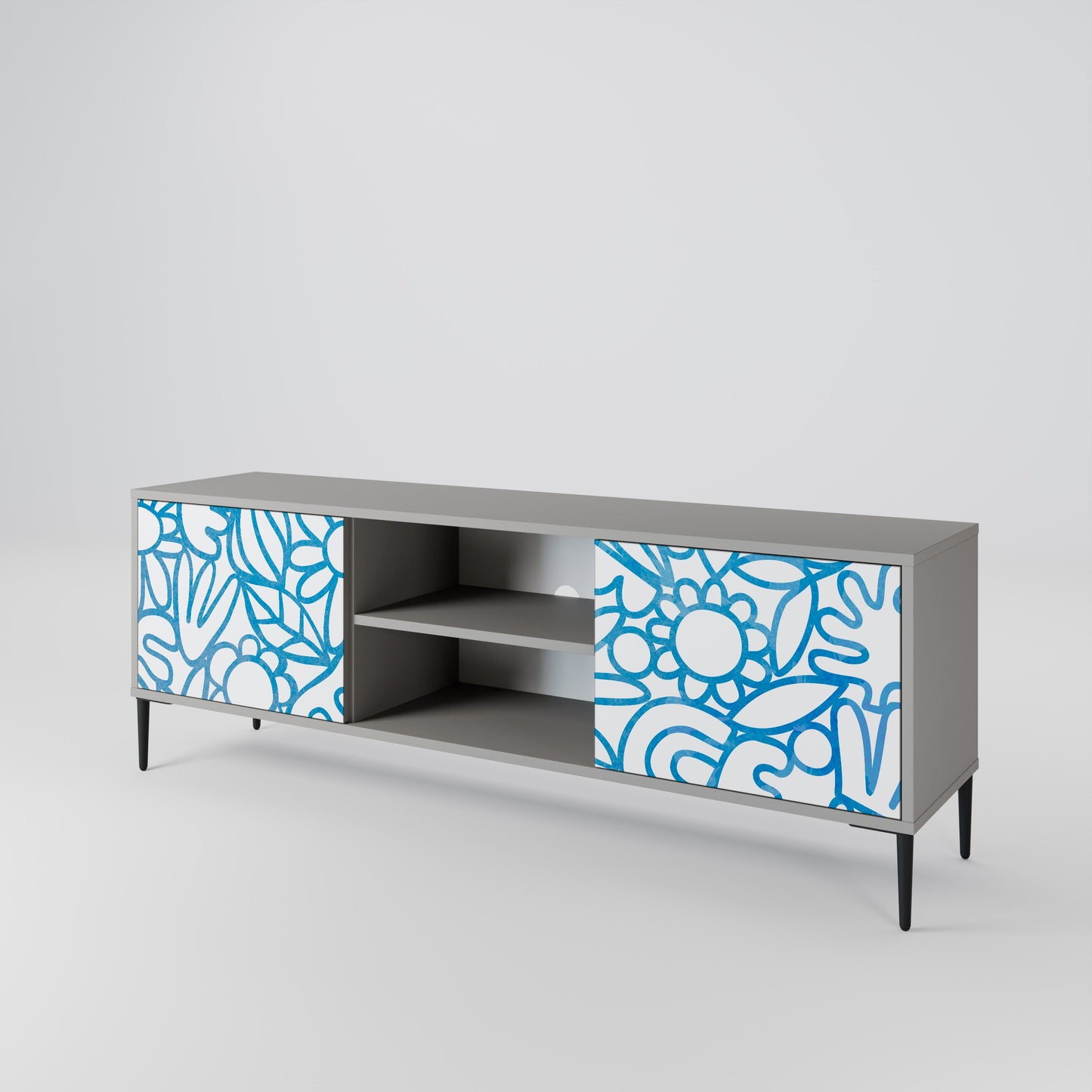 BLOOMY MORNING 2-Door TV Stand in Grey Finish