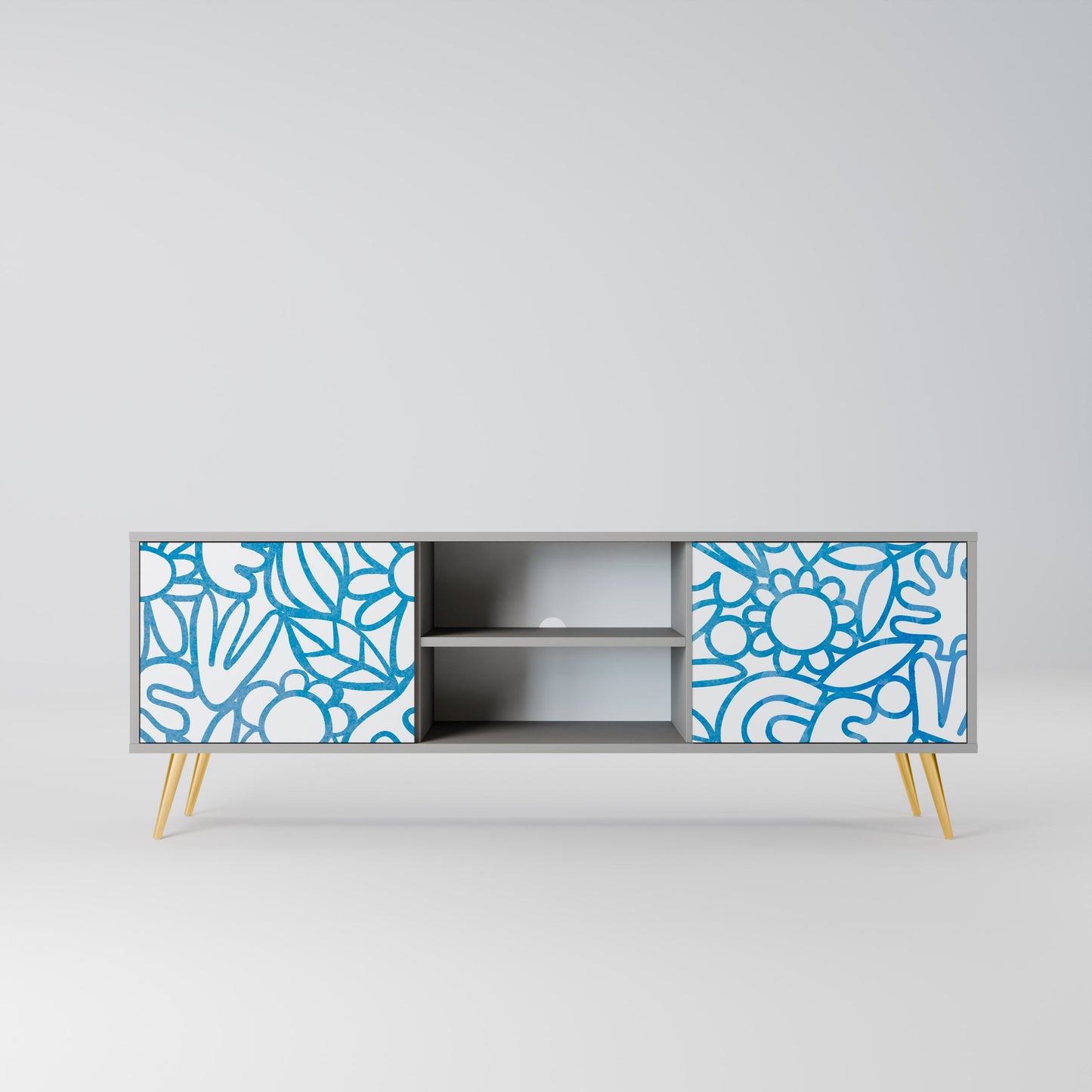 BLOOMY MORNING 2-Door TV Stand in Grey Finish
