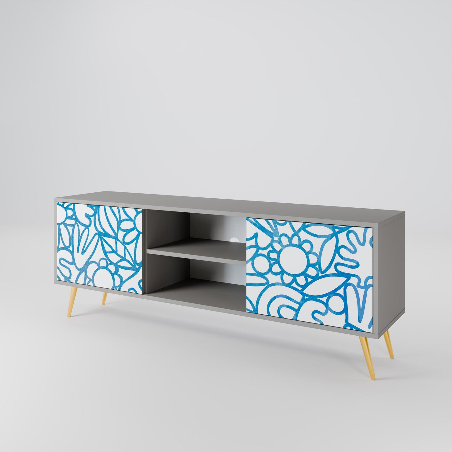 BLOOMY MORNING 2-Door TV Stand in Grey Finish