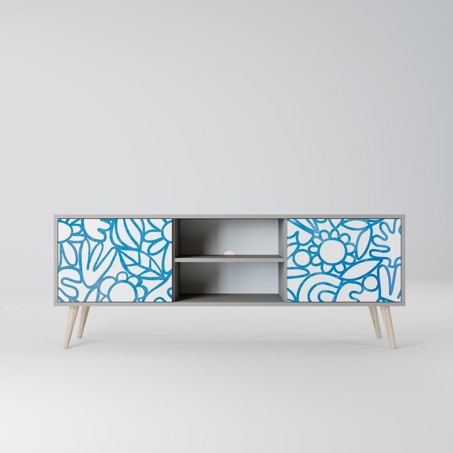 BLOOMY MORNING 2-Door TV Stand in Grey Finish