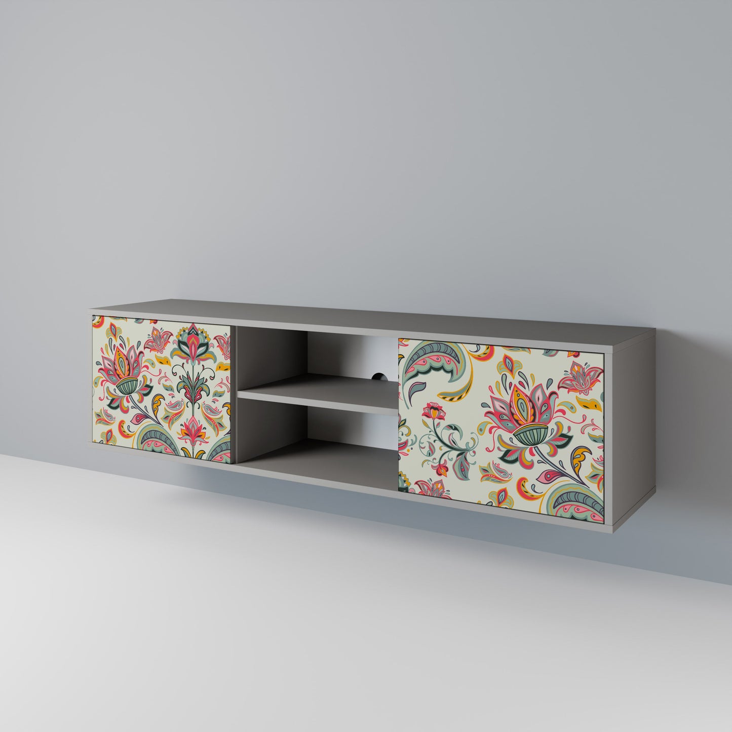 ORGANIC FOLKLORE 2-Door TV Stand in Grey Finish