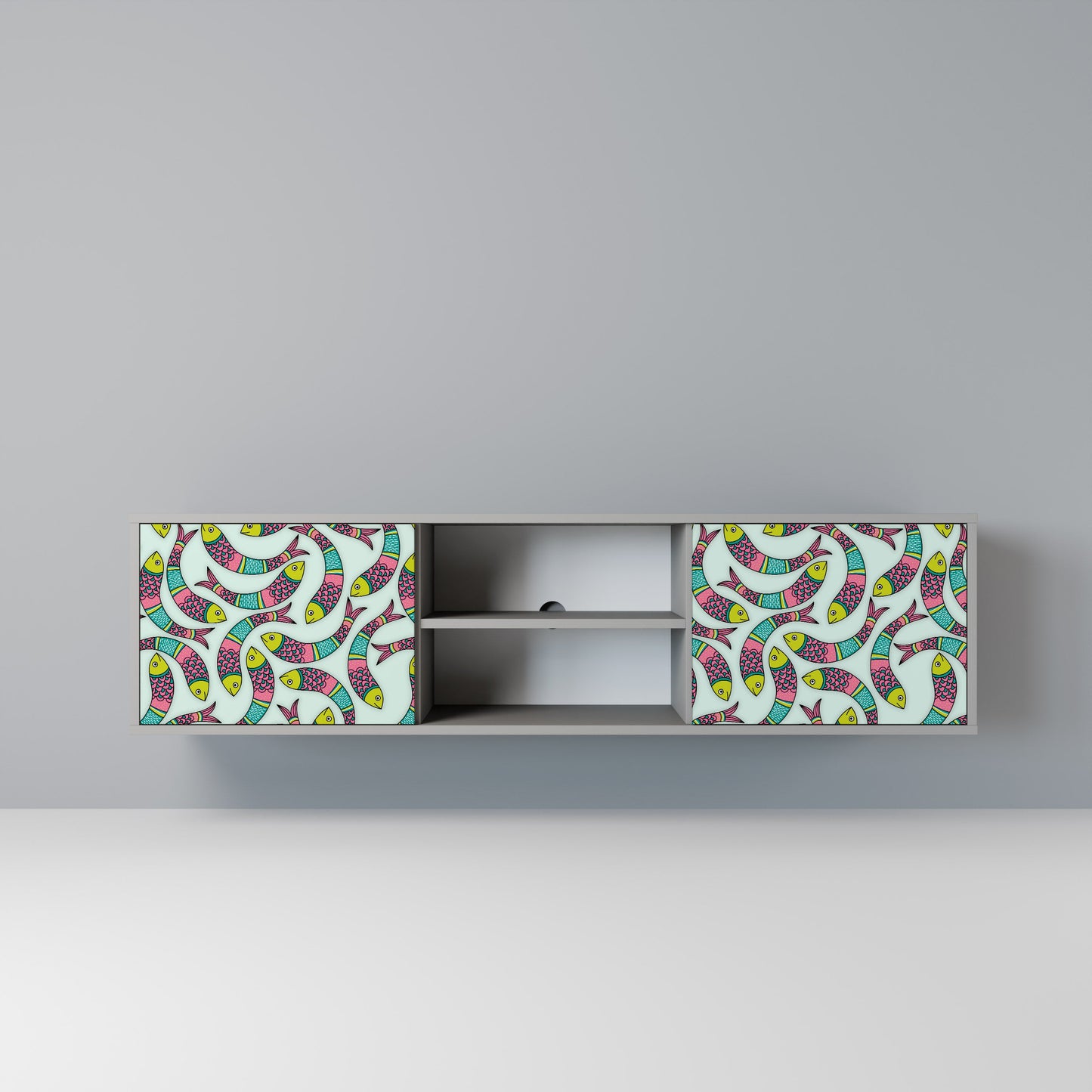 INDIAN FISH 2-Door TV Stand in Grey Finish