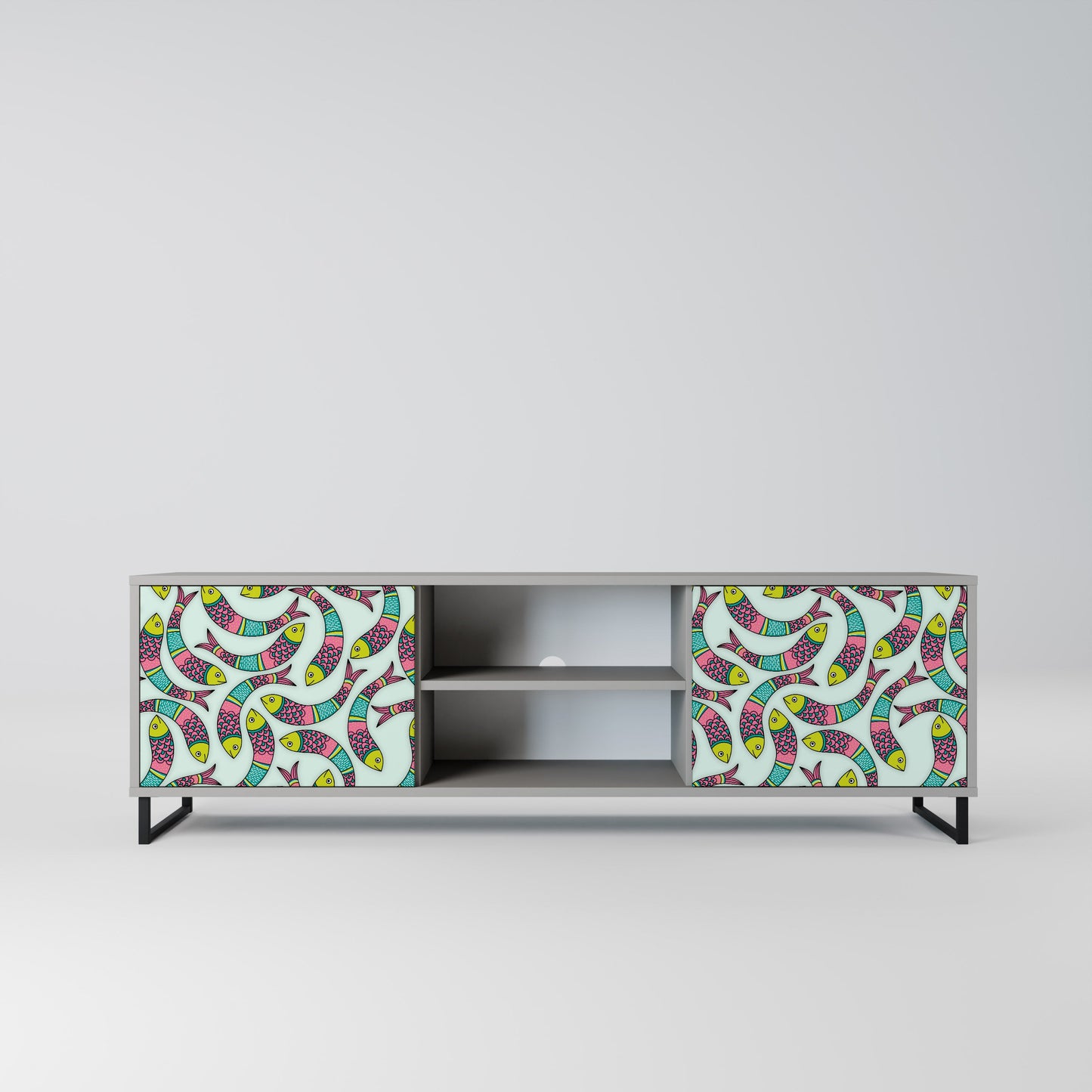 INDIAN FISH 2-Door TV Stand in Grey Finish