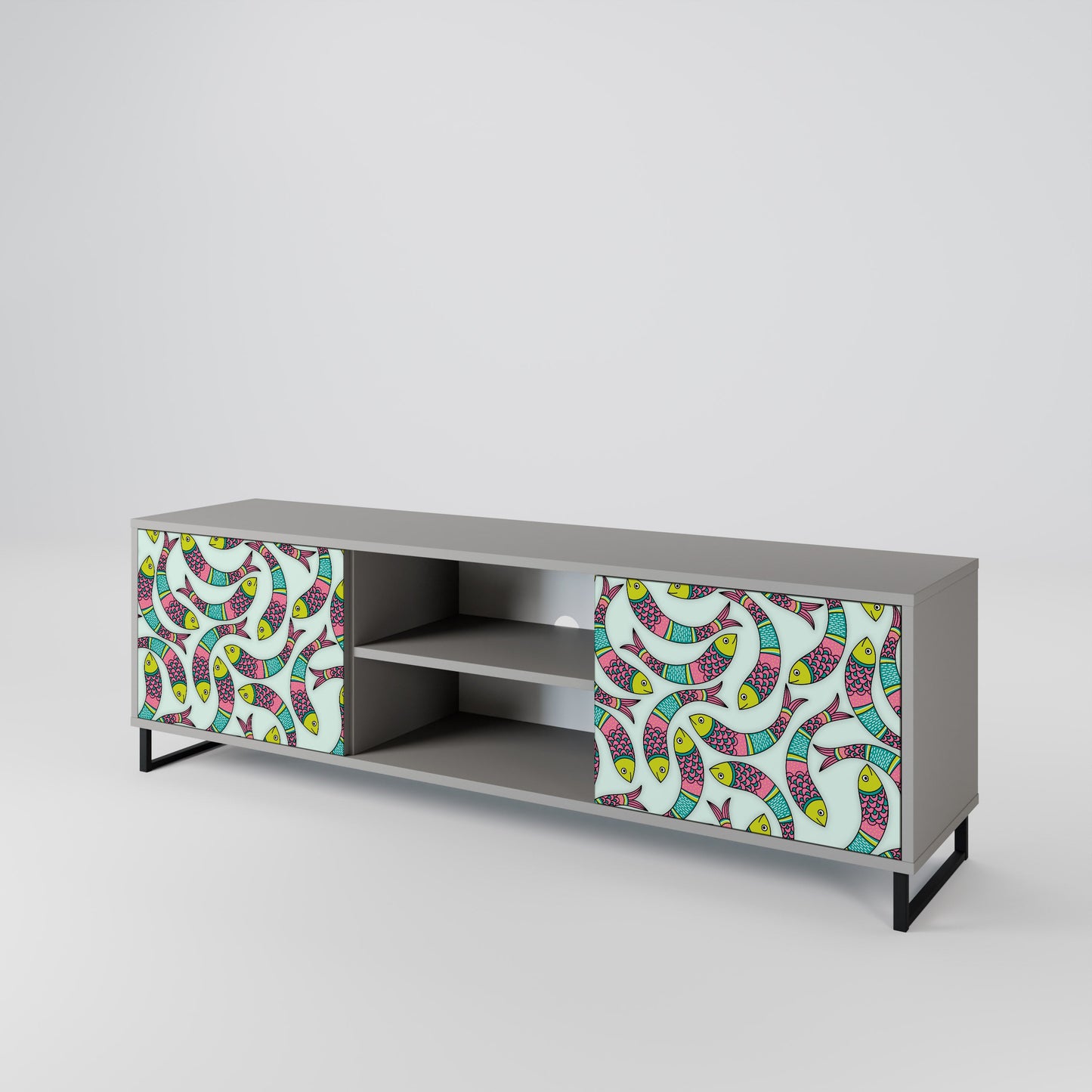 INDIAN FISH 2-Door TV Stand in Grey Finish