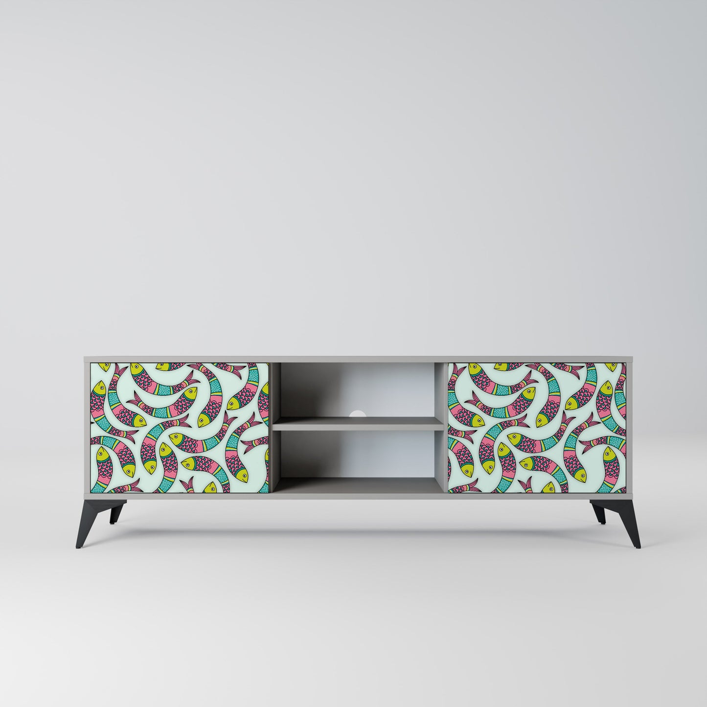 INDIAN FISH 2-Door TV Stand in Grey Finish