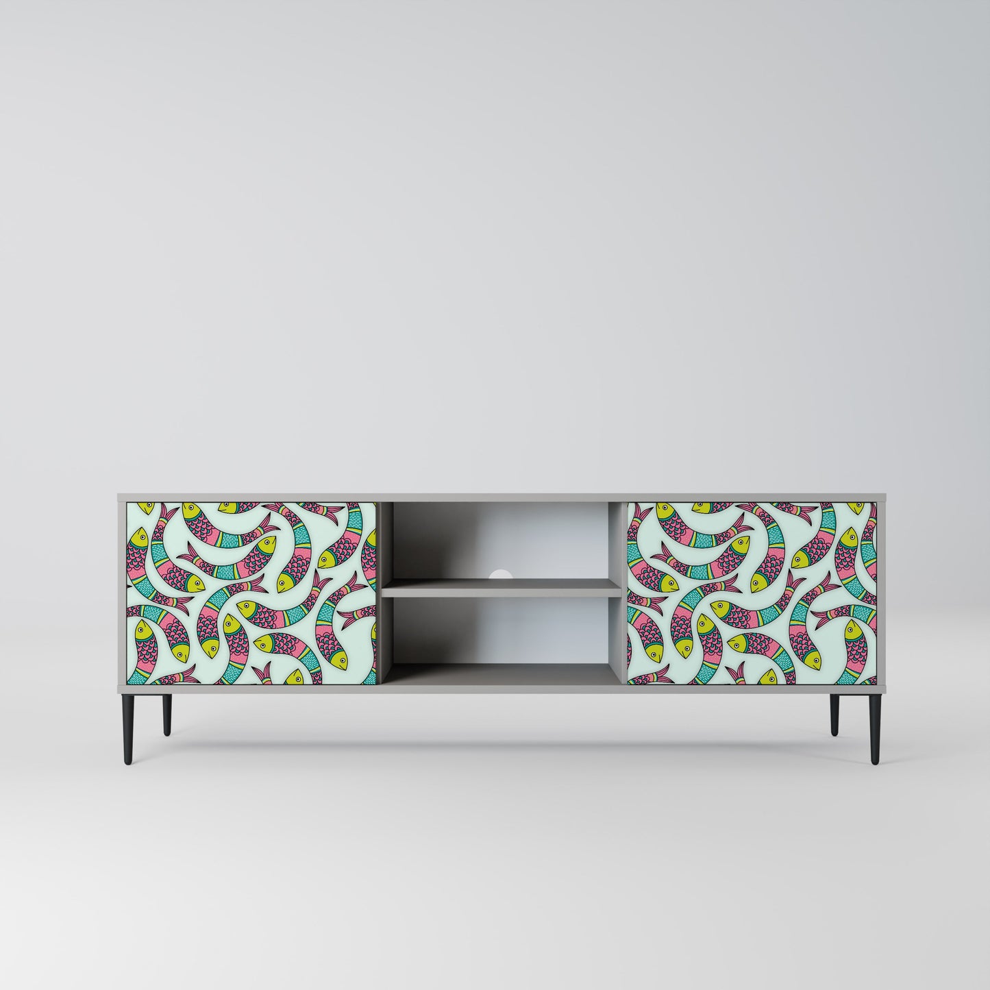 INDIAN FISH 2-Door TV Stand in Grey Finish