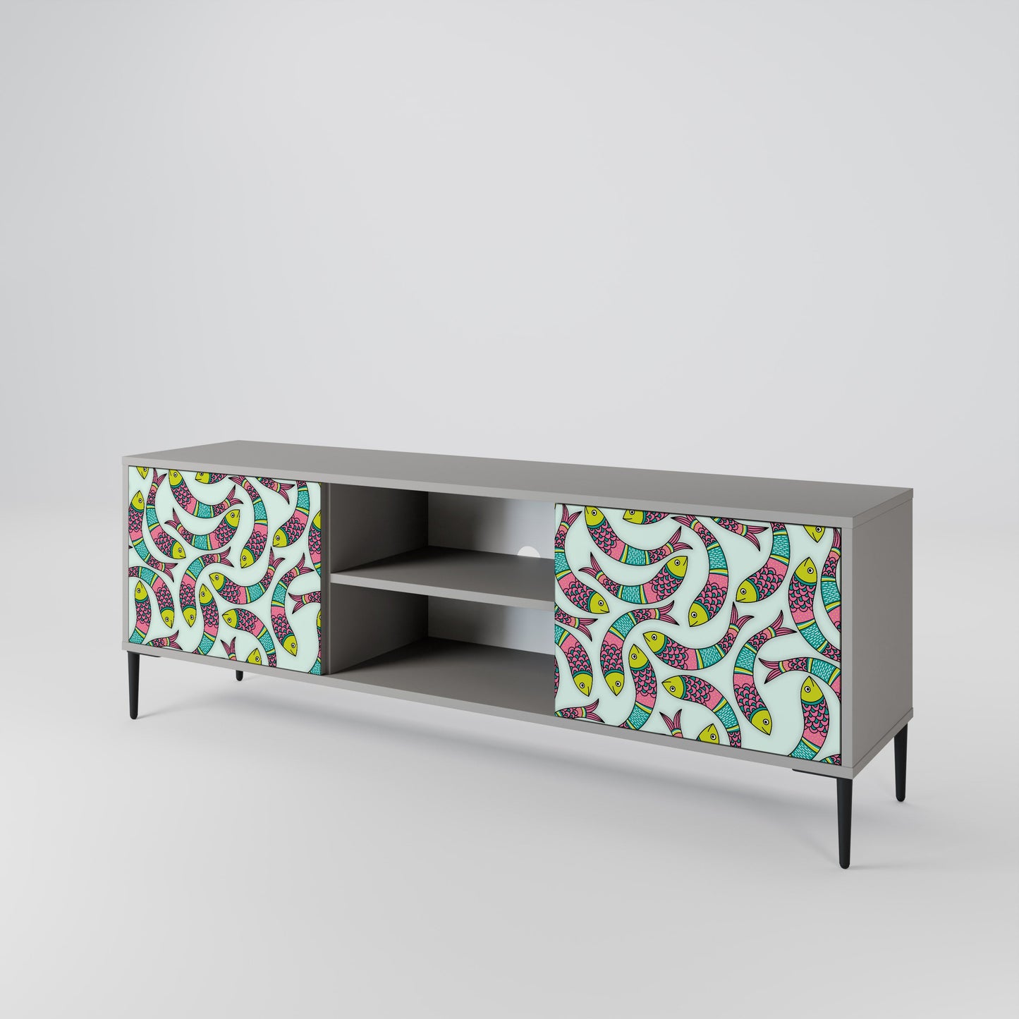 INDIAN FISH 2-Door TV Stand in Grey Finish