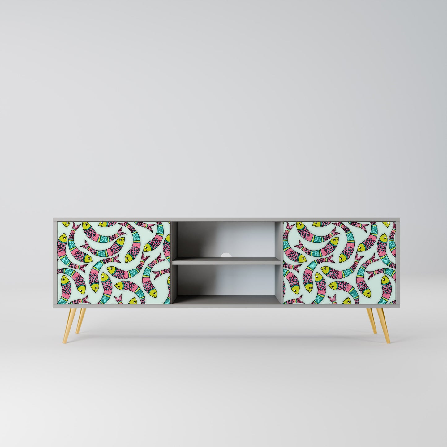 INDIAN FISH 2-Door TV Stand in Grey Finish