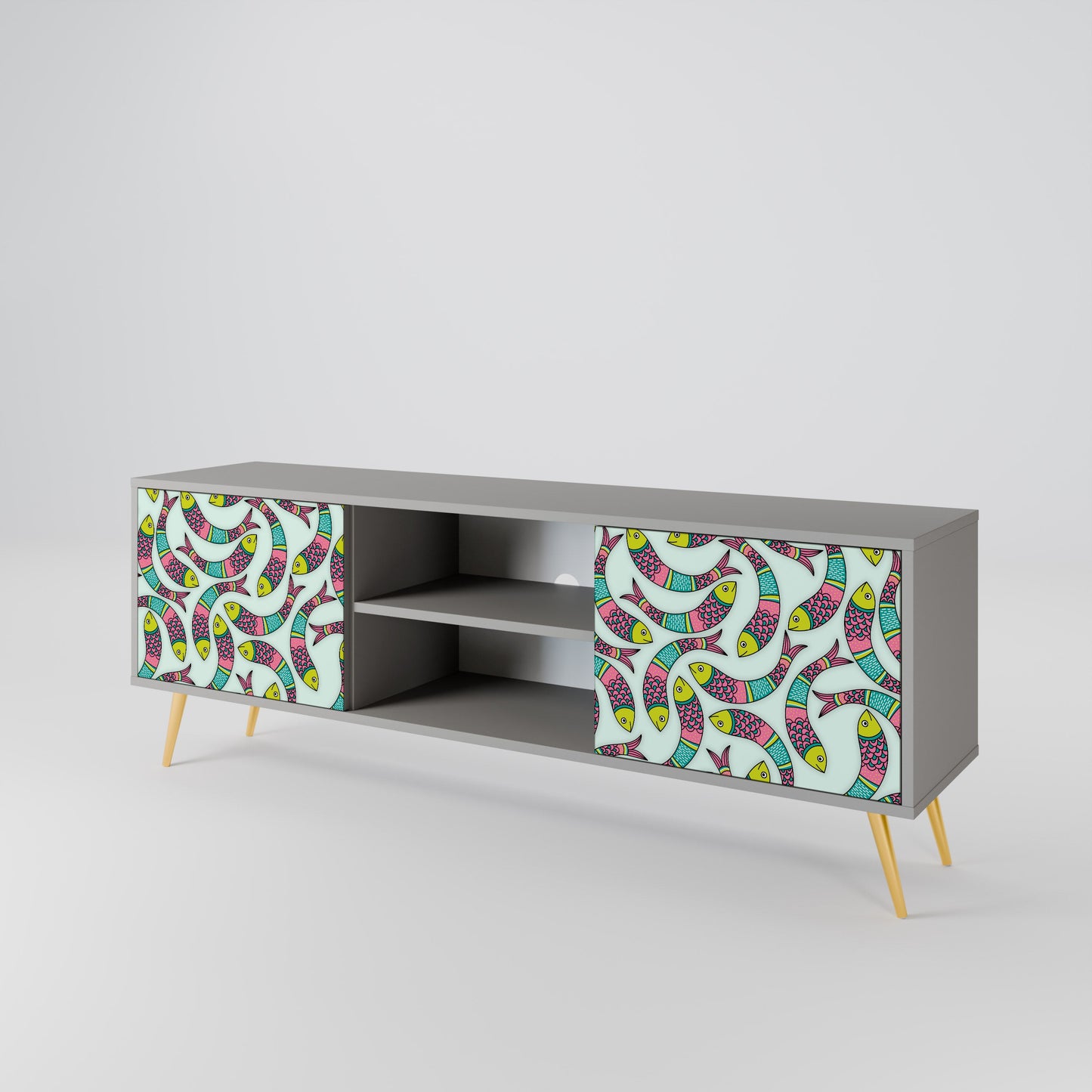 INDIAN FISH 2-Door TV Stand in Grey Finish