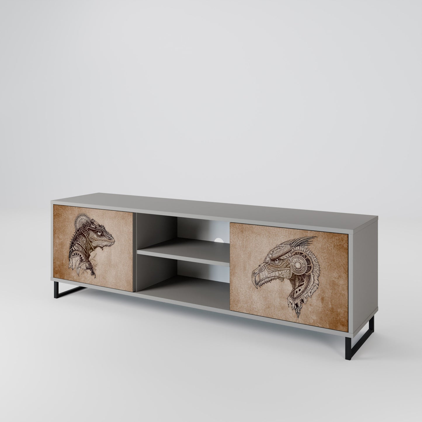 STEAMPUNK CLAN 2-Door TV Stand in Grey Finish