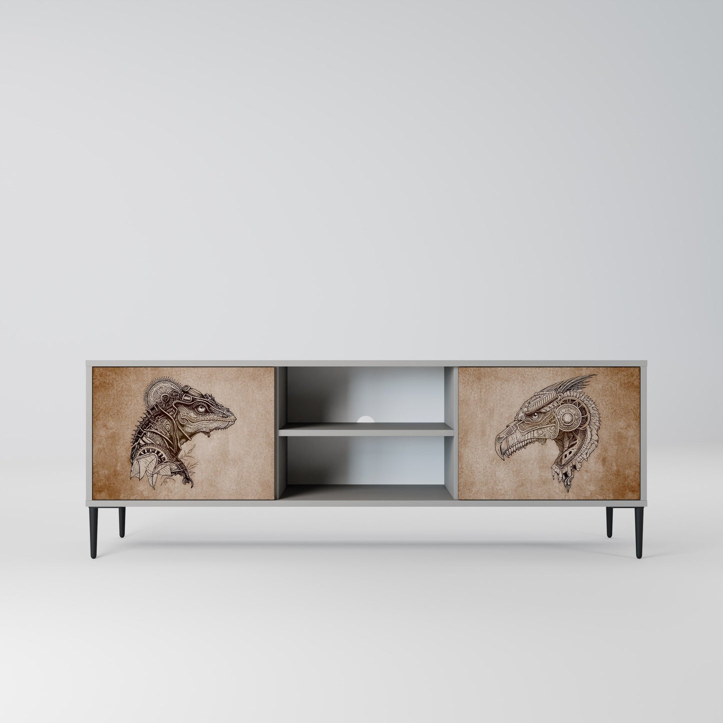 STEAMPUNK CLAN 2-Door TV Stand in Grey Finish