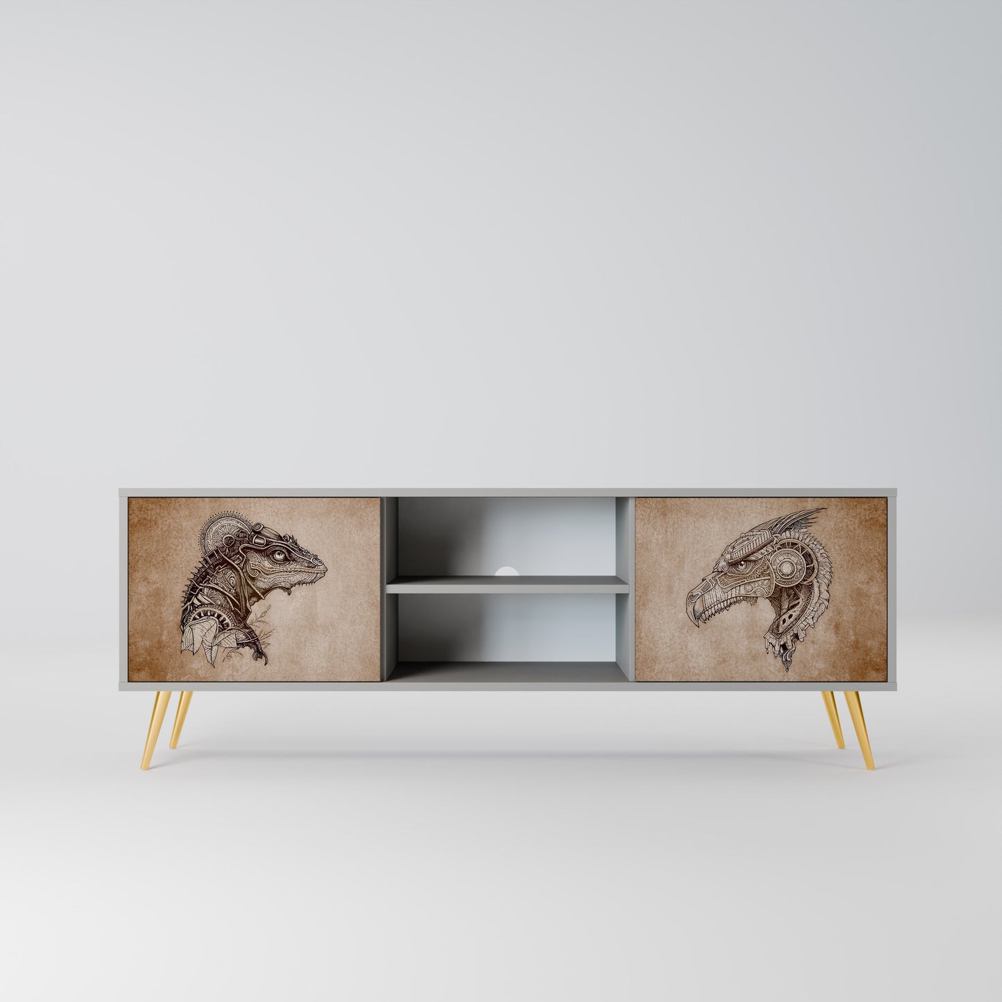 STEAMPUNK CLAN 2-Door TV Stand in Grey Finish