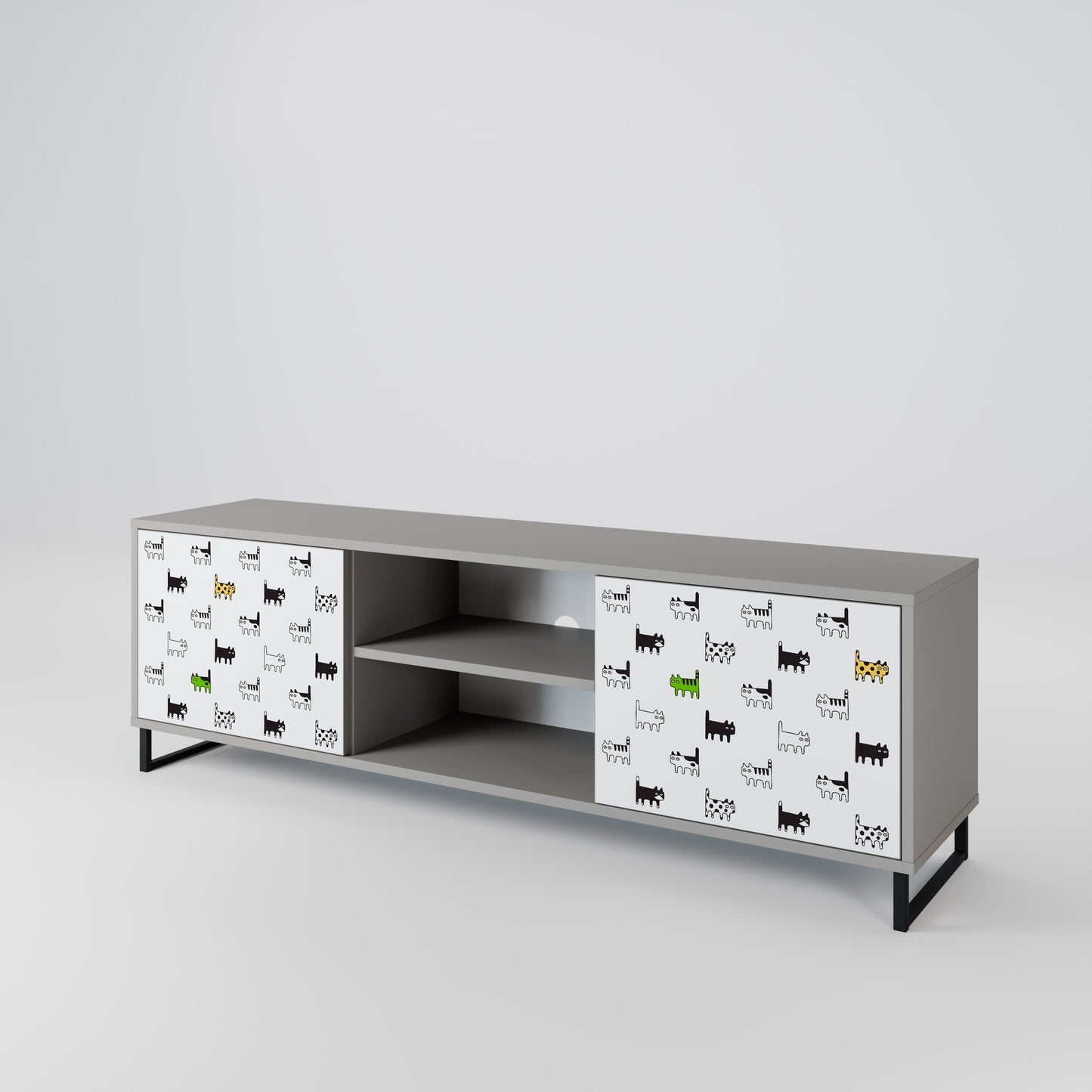 CATS COMPILATION 2-Door TV Stand in Grey Finish