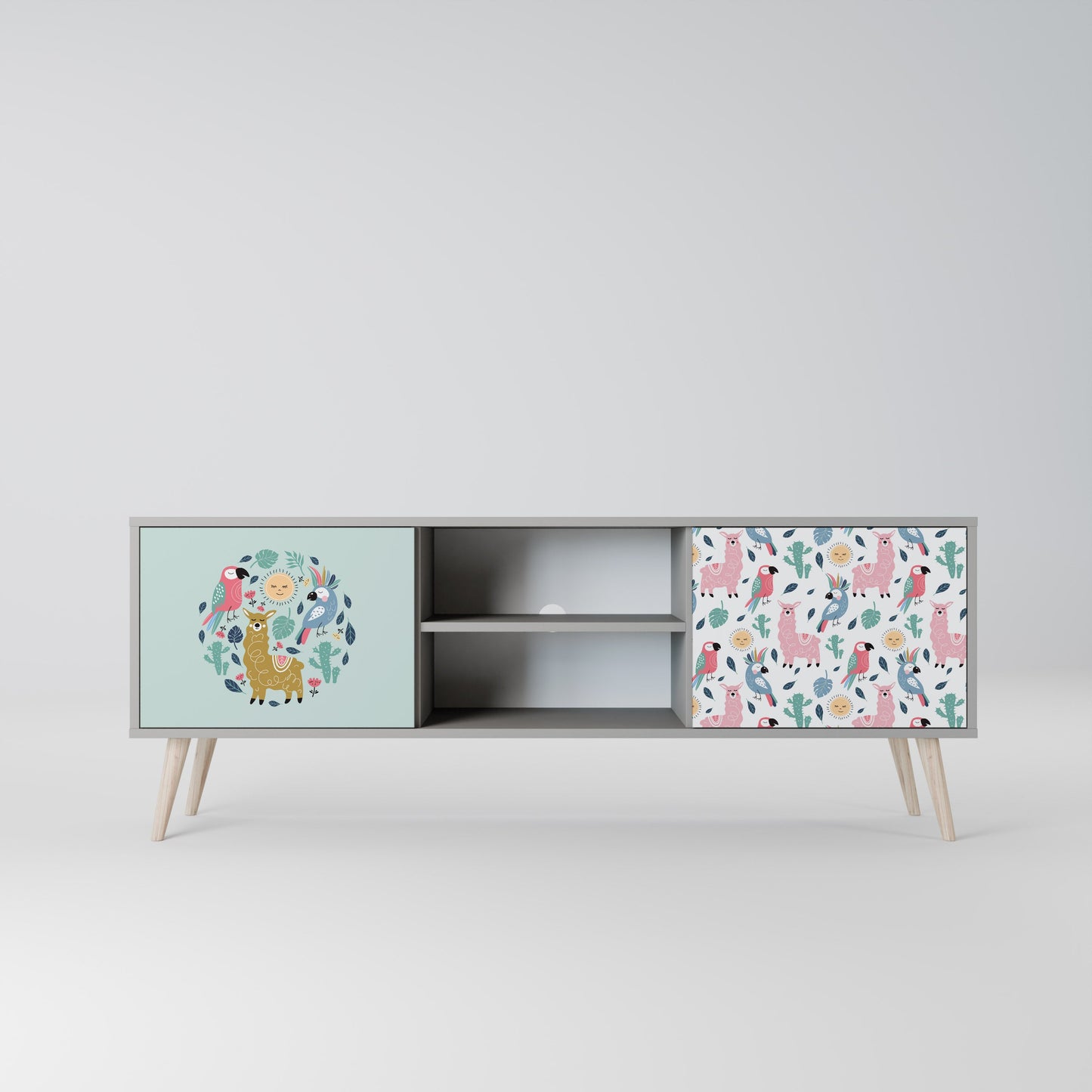 COLORFUL ALPACAS 2-Door TV Stand in Grey Finish