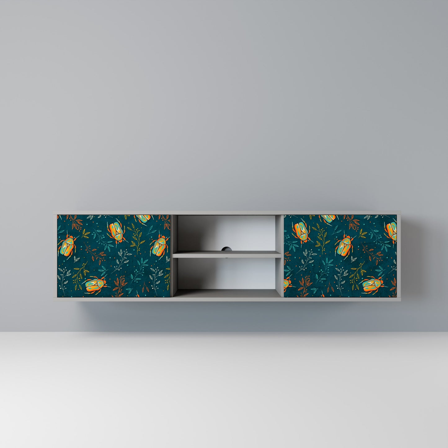 AUTUMN INSECTS 2-Door TV Stand in Grey Finish